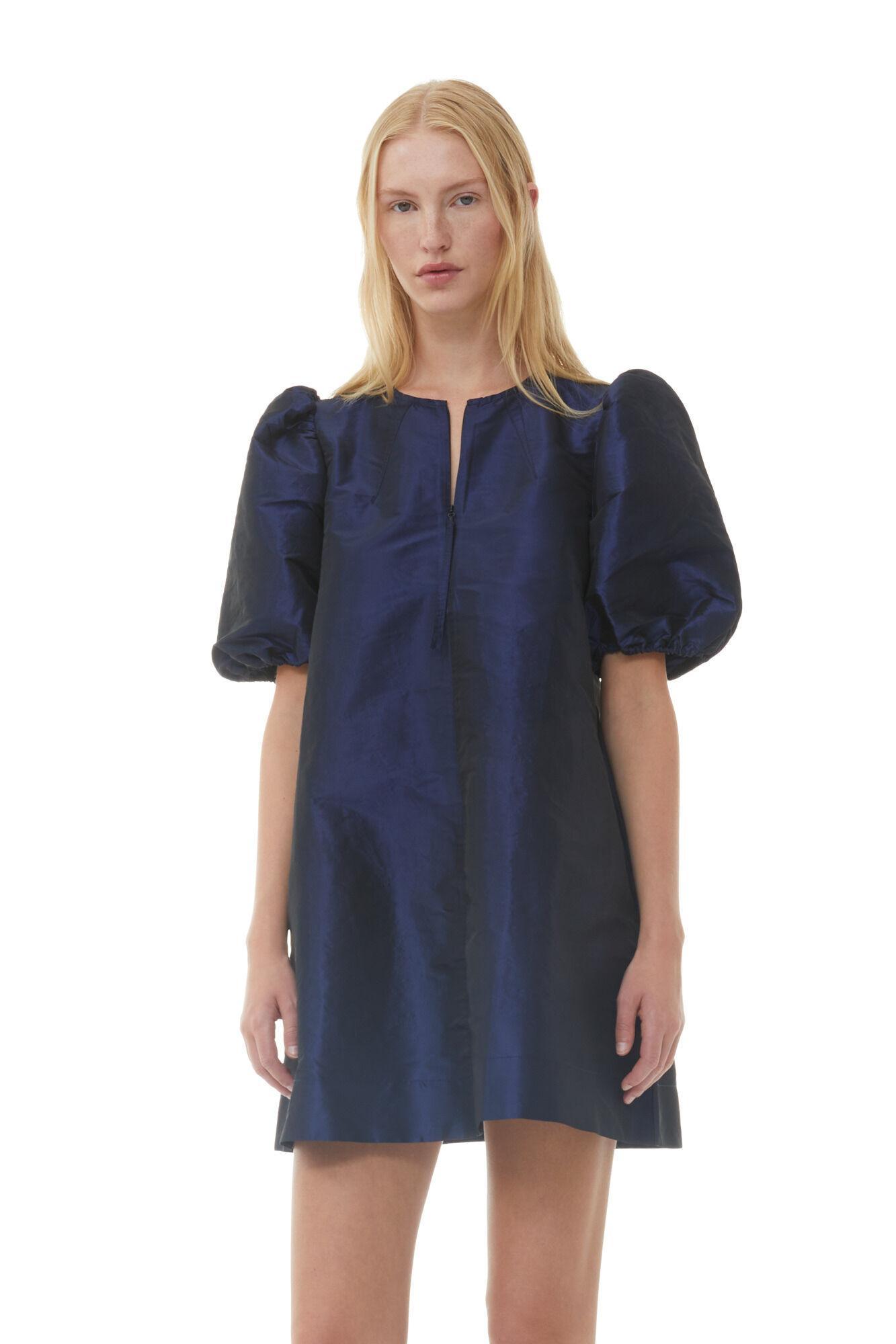 Blue Shiny Taffeta Mini Dress Product Image