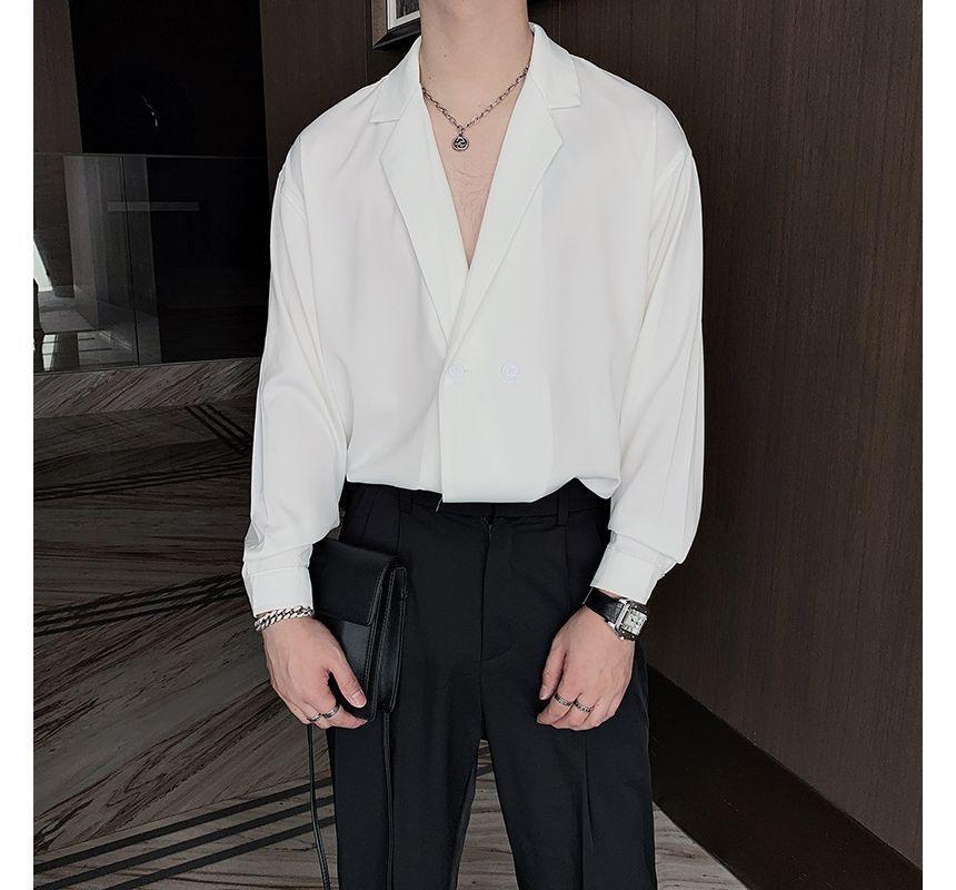 Lapel Collar Plain Double-Breasted Shirt (Various Designs) Product Image