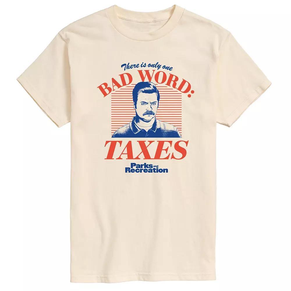 Mens Parks And Recs Bad Word Taxes Graphic Tee Ivory Product Image