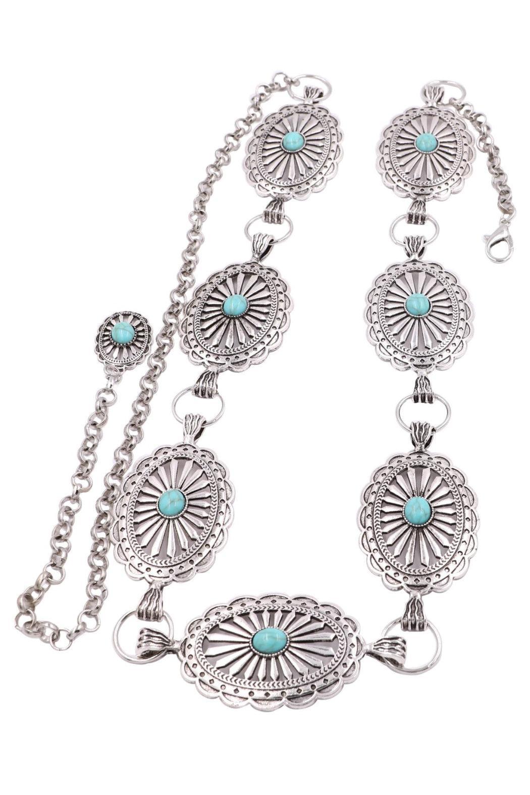 Metal Western Concho Turquoise Chain Belt Product Image