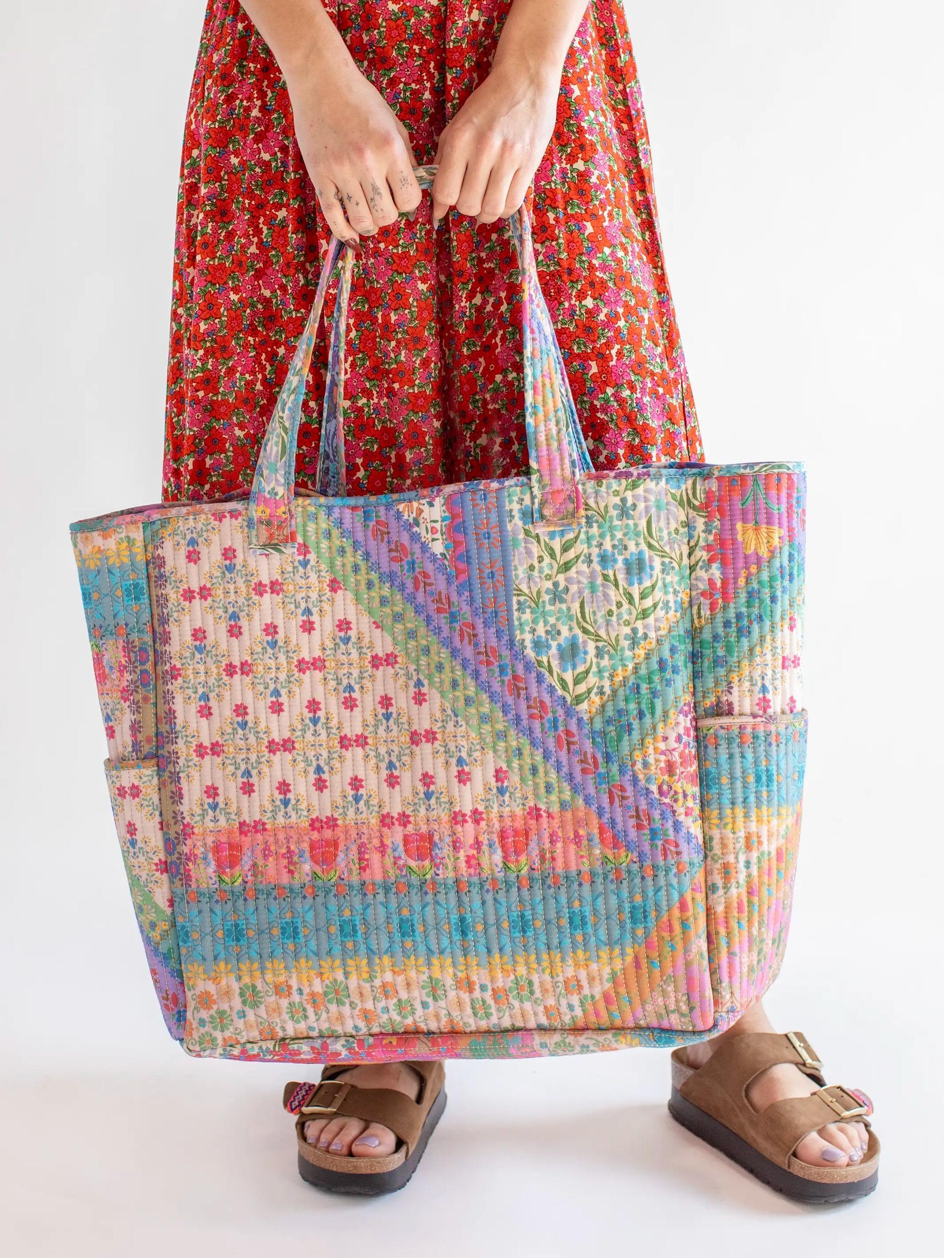 Reversible Quilted Tote Bag - Floral Patchwork Product Image