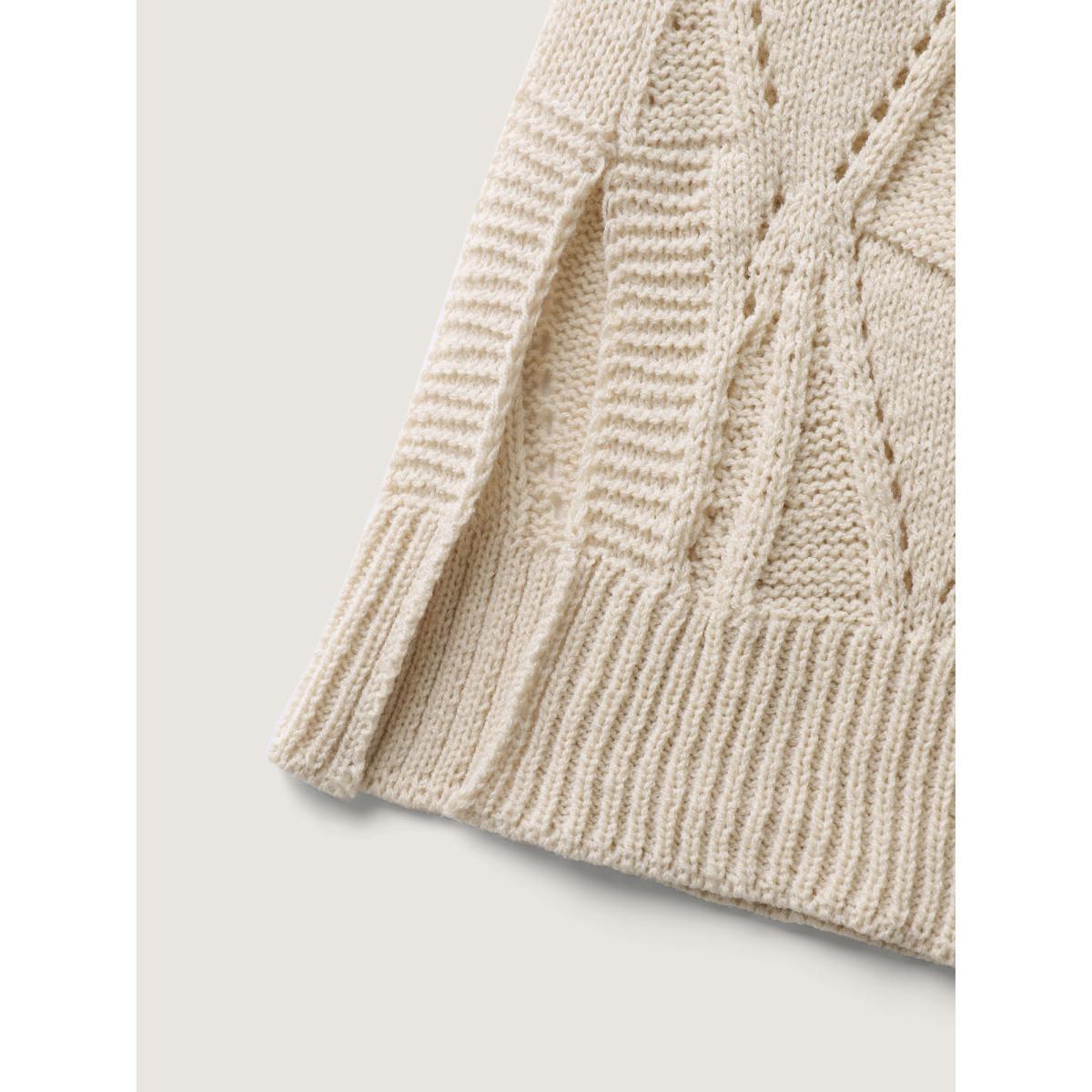 Plus Size Textured Cut-Out Slit Pockets Knit Cardigan Apricot Women Loose Long Sleeve Everyday-Casual Cardigans BloomChic 12/L Product Image