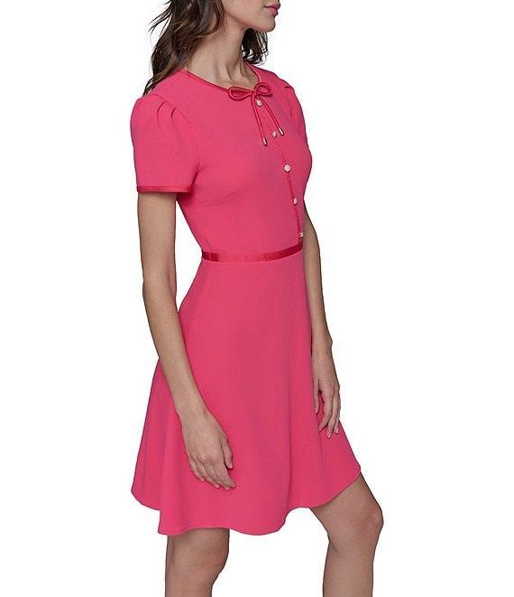 KARL LAGERFELD PARIS Short Sleeve Scuba Crepe Aline Dress Product Image
