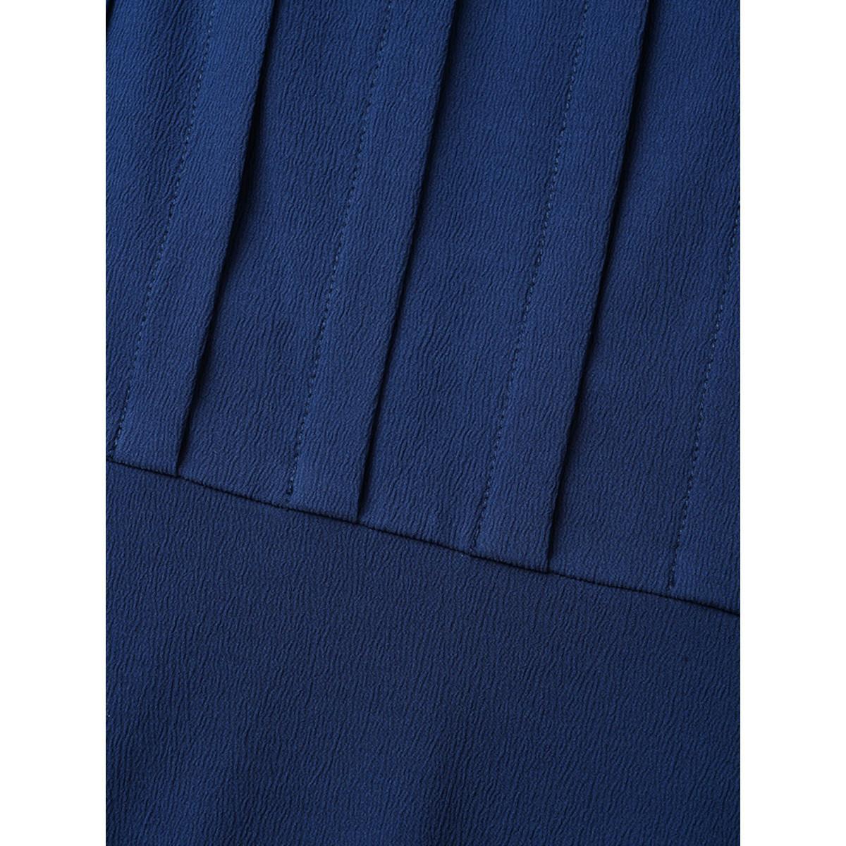 Plus Size Solid Square Neck Pleated Midi Dress Indigo Women Elegant Tucked seam Square Neck Short sleeve Curvy BloomChic 22-24/3X Product Image