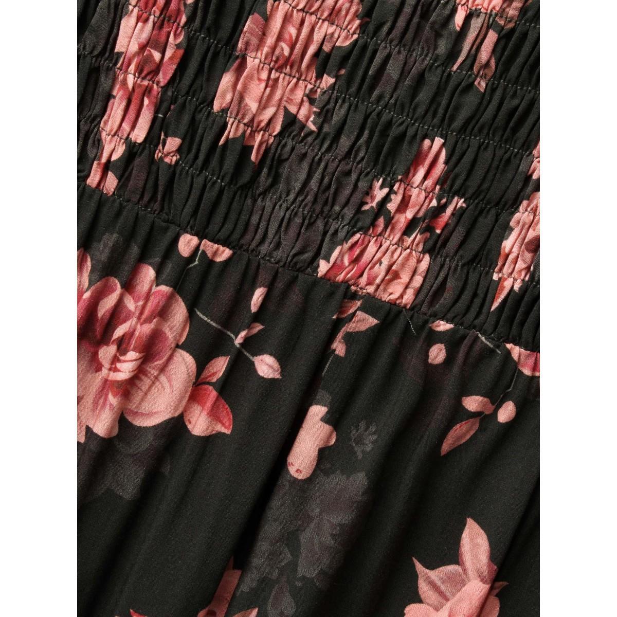 Plus Size Floral Lantern Sleeve Shirred Pocket Dress Black Women Elegant Shirred Boat Neck Long Sleeve Curvy BloomChic 14-16/1X Product Image