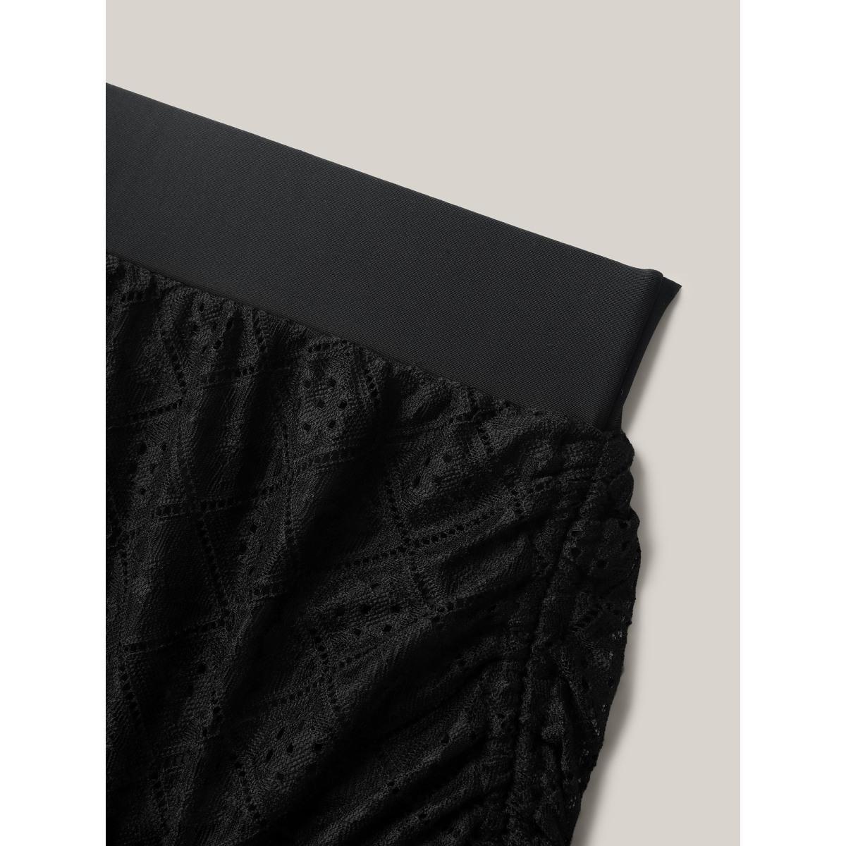 Plus Size Lace Adjustable Coverage Drawstring Swim Bottoms Women's Swimwear Black Beach See through High stretch Skinny Mid Rise Curve Swim Bottoms BloomChic 22-24/3X Product Image