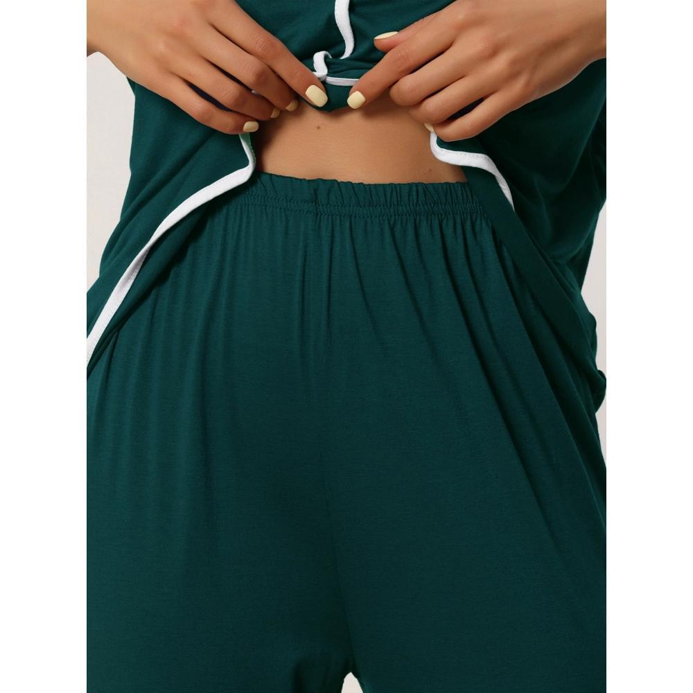 cheibear Women's Long Sleeve Pullover Top with Pants Pajama Sets Green Medium Product Image