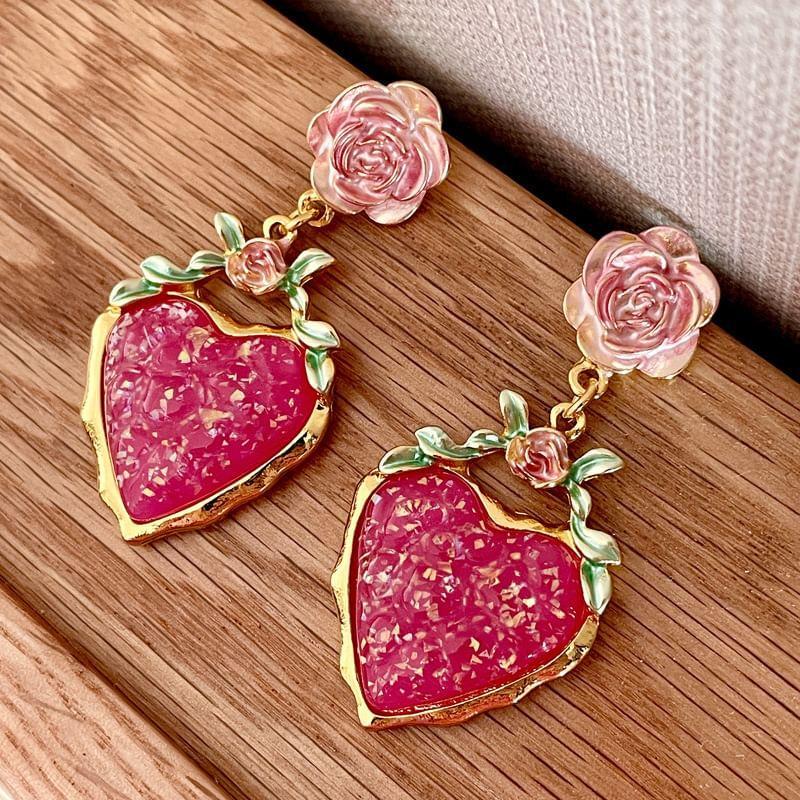 Heart Rose Drop Earring Product Image