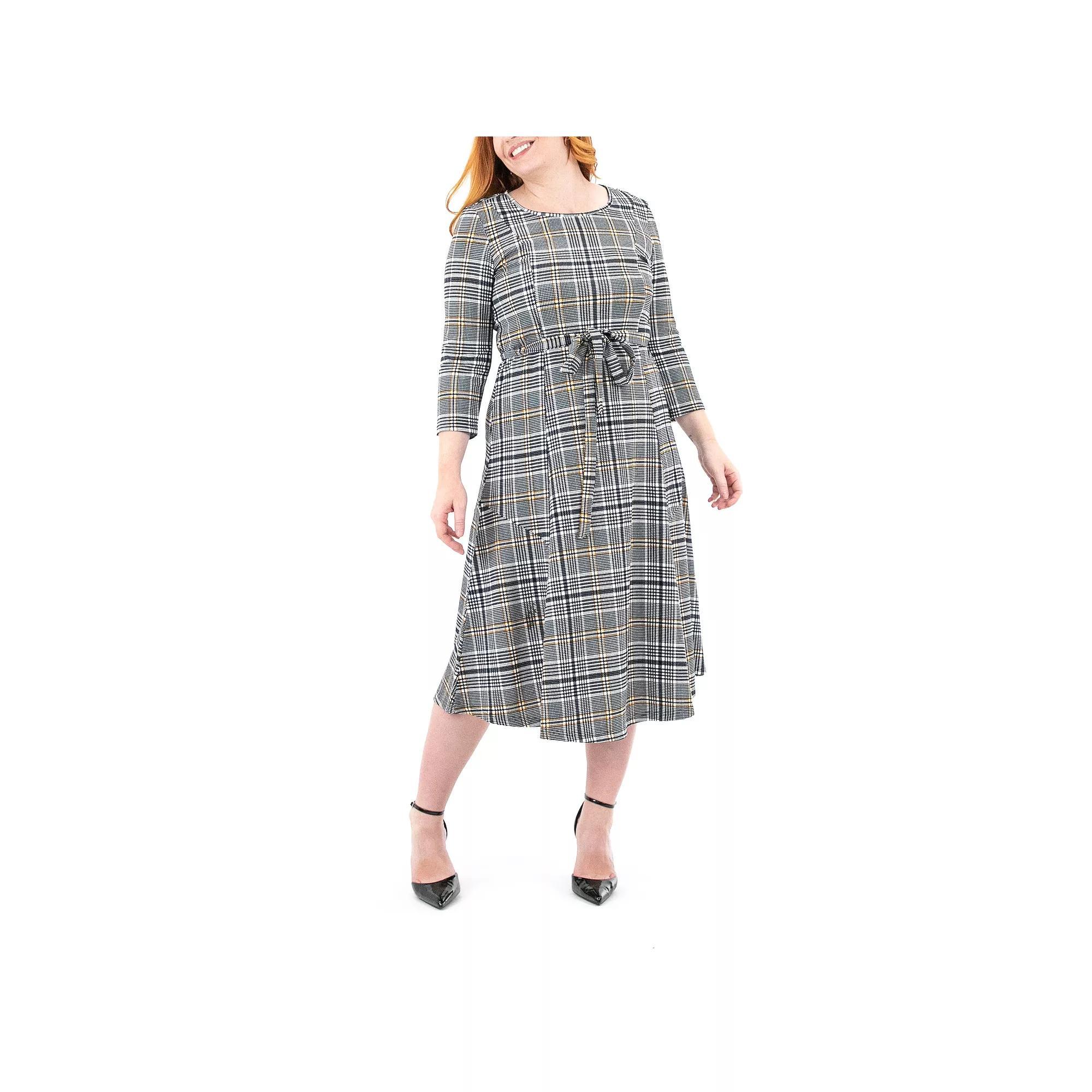 Women's Nina Leonard Sylvia Print Midi Dress, Size: Small, Navy Yellow Plaid Product Image
