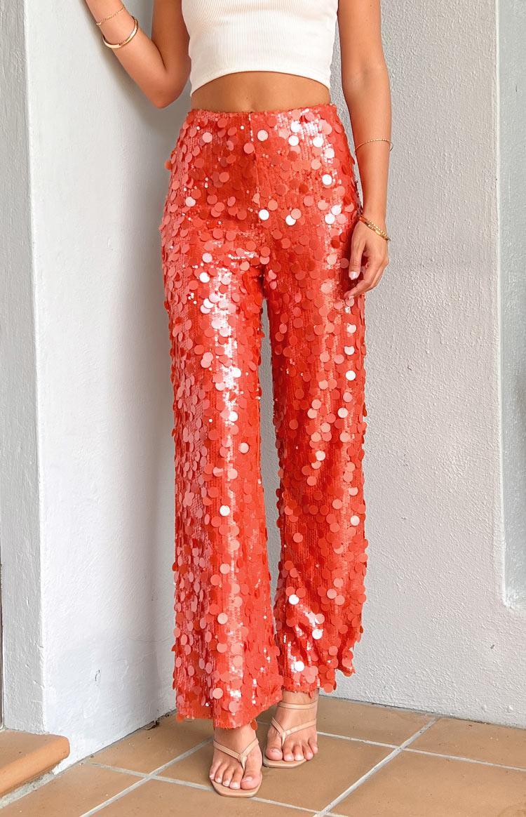 Saria Orange Sequin Pants Product Image