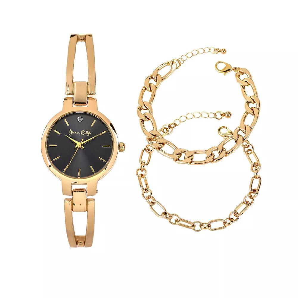 Jessica Carlyle Gold Tone Metal Analog Watch with Textured Dial & Bracelet Set, Women's, Size: 33 mm, Black Product Image