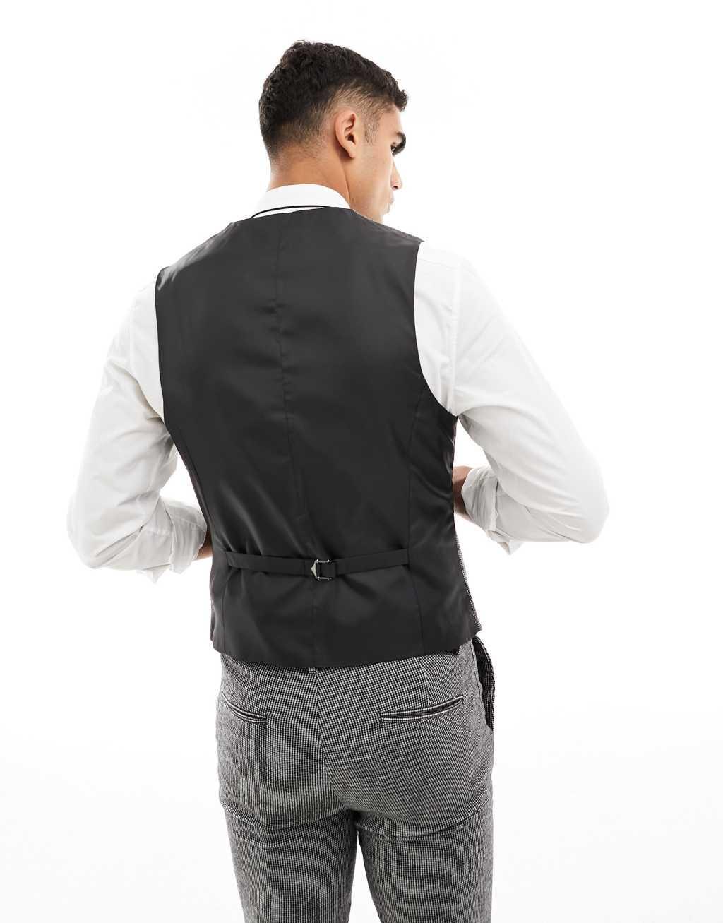 ASOS DESIGN wedding super skinny wool mix suit pants in monochrome puppytooth Product Image