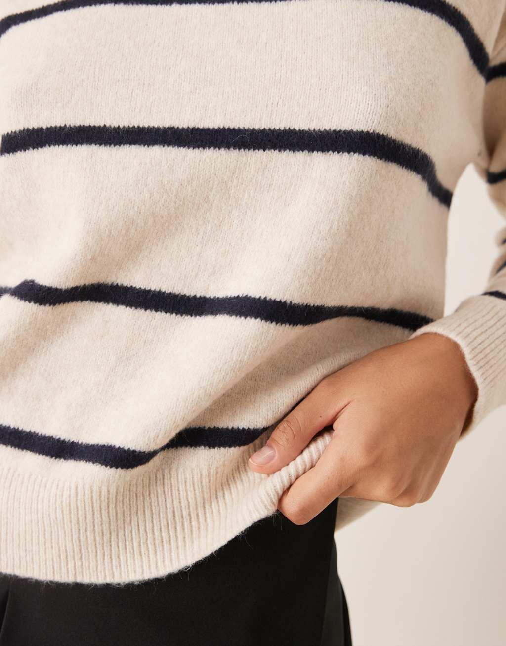 Mango high neck stripe soft sweater in brown Product Image