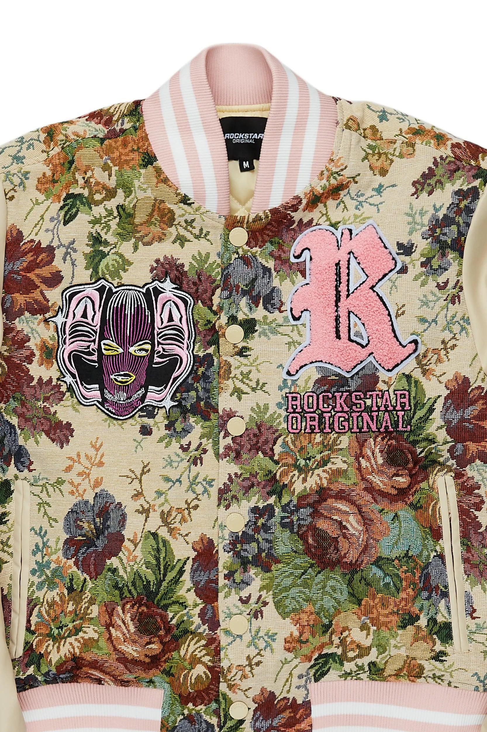 Lakiela Beige Oversized Tapestry Varsity Jacket Female Product Image