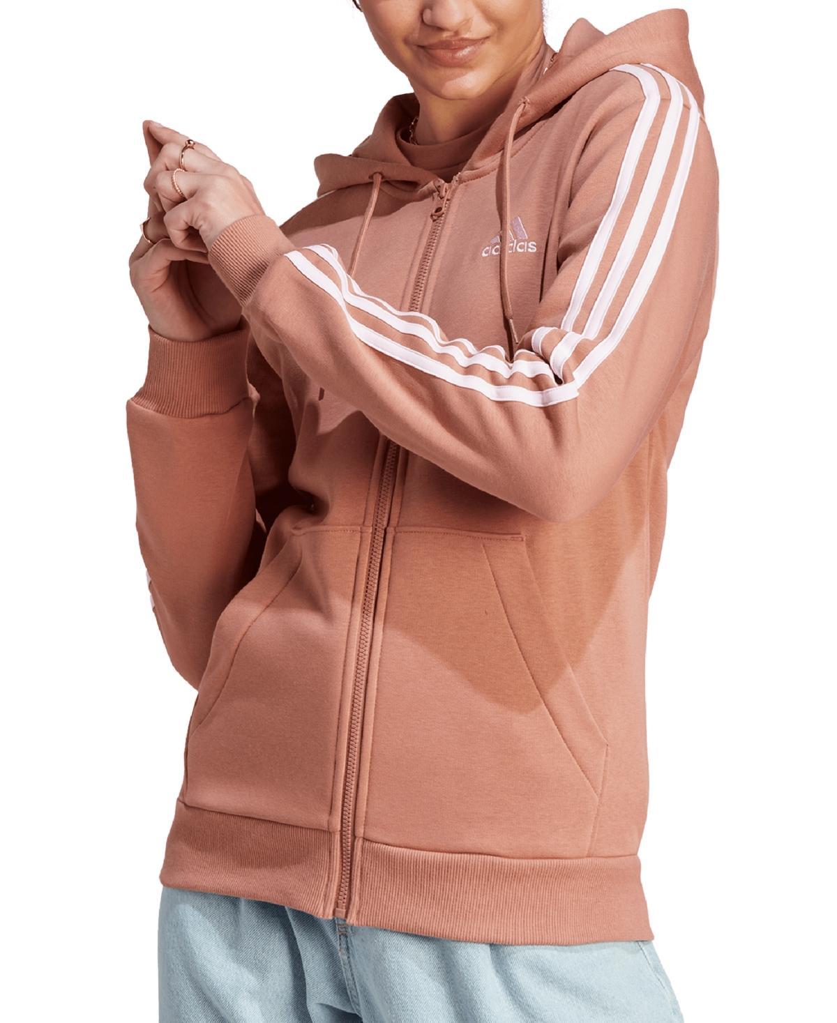 Women's adidas Essentials 3-Stripes Full-Zip Fleece Hoodie, Size: XS, Black White Product Image