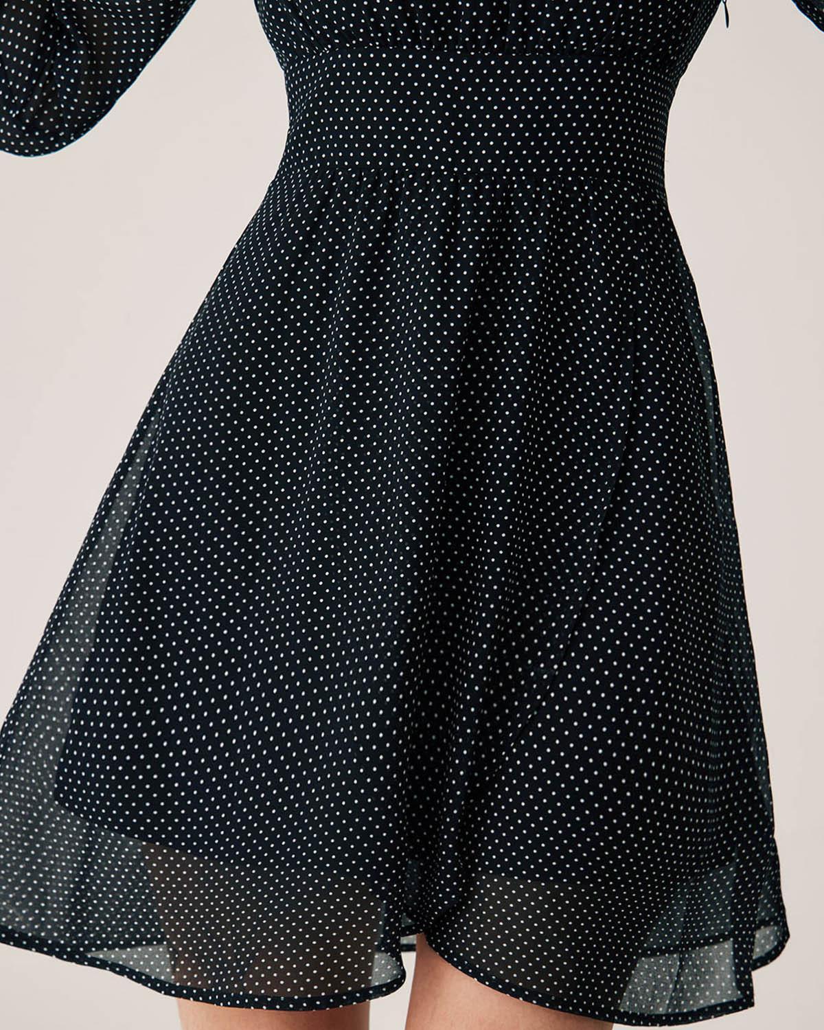 Black Polka Dot Boat Neck Mini Dress Product Image