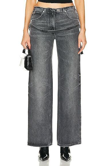 Courreges One Strap Baggy Wide Leg in Stonewashed Grey - Grey. Size 42 (also in 34). Product Image