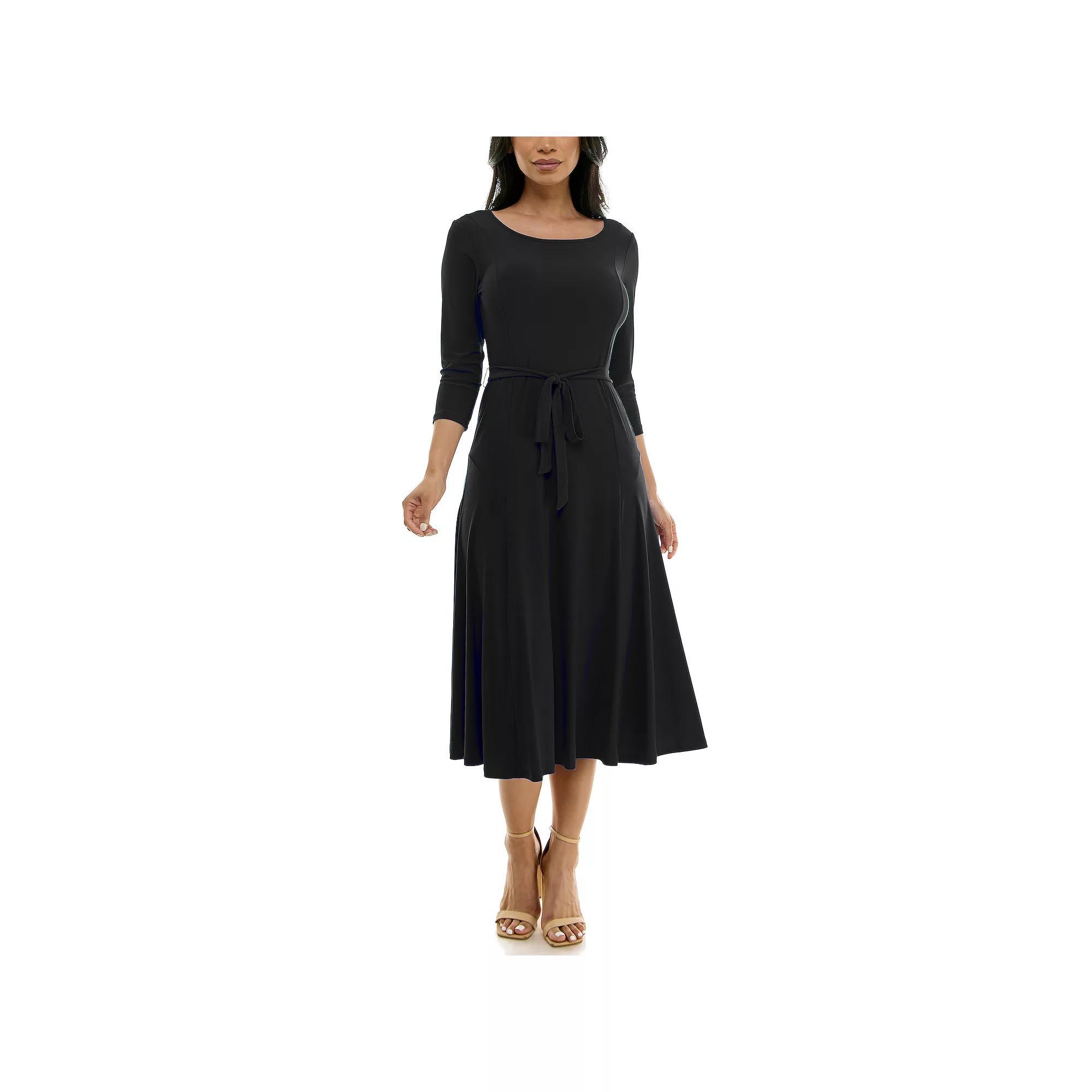 Women's Nina Leonard Sylvia Midi Dress with Sash, Size: XL, Black Product Image