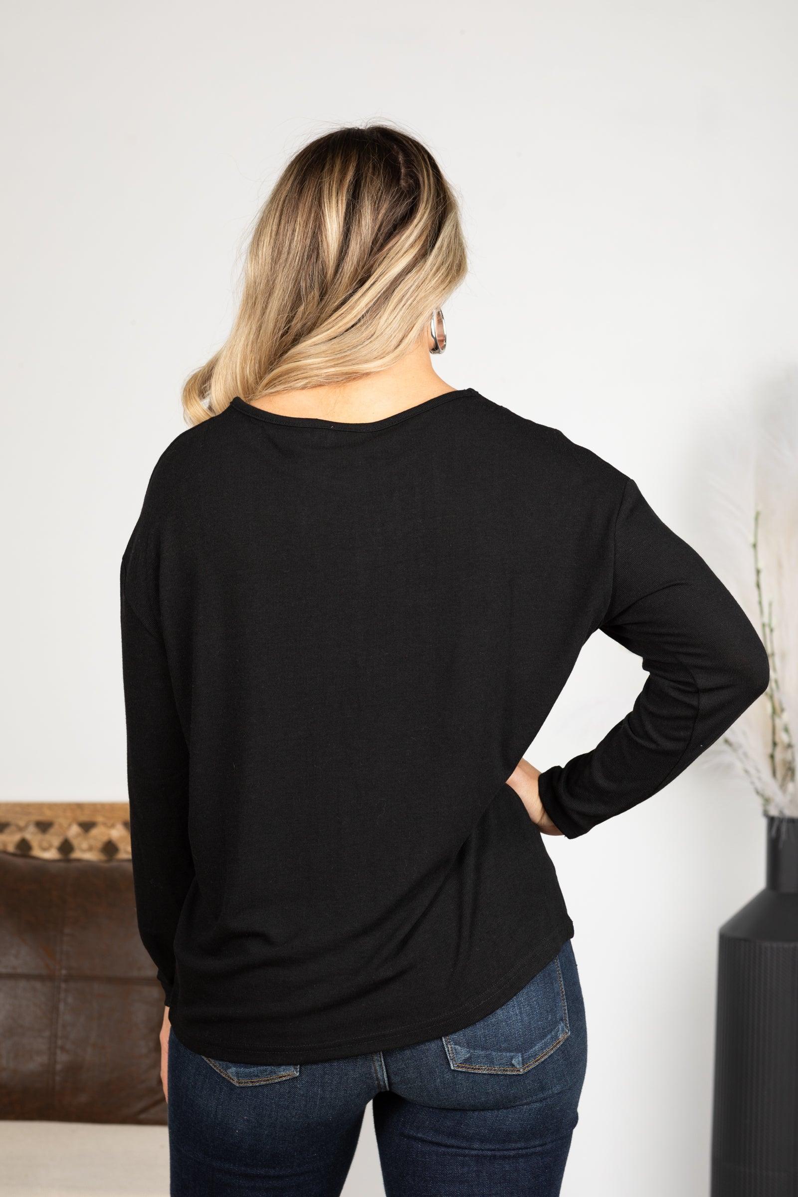 Black Long Sleeve Knit Top With Stones Product Image