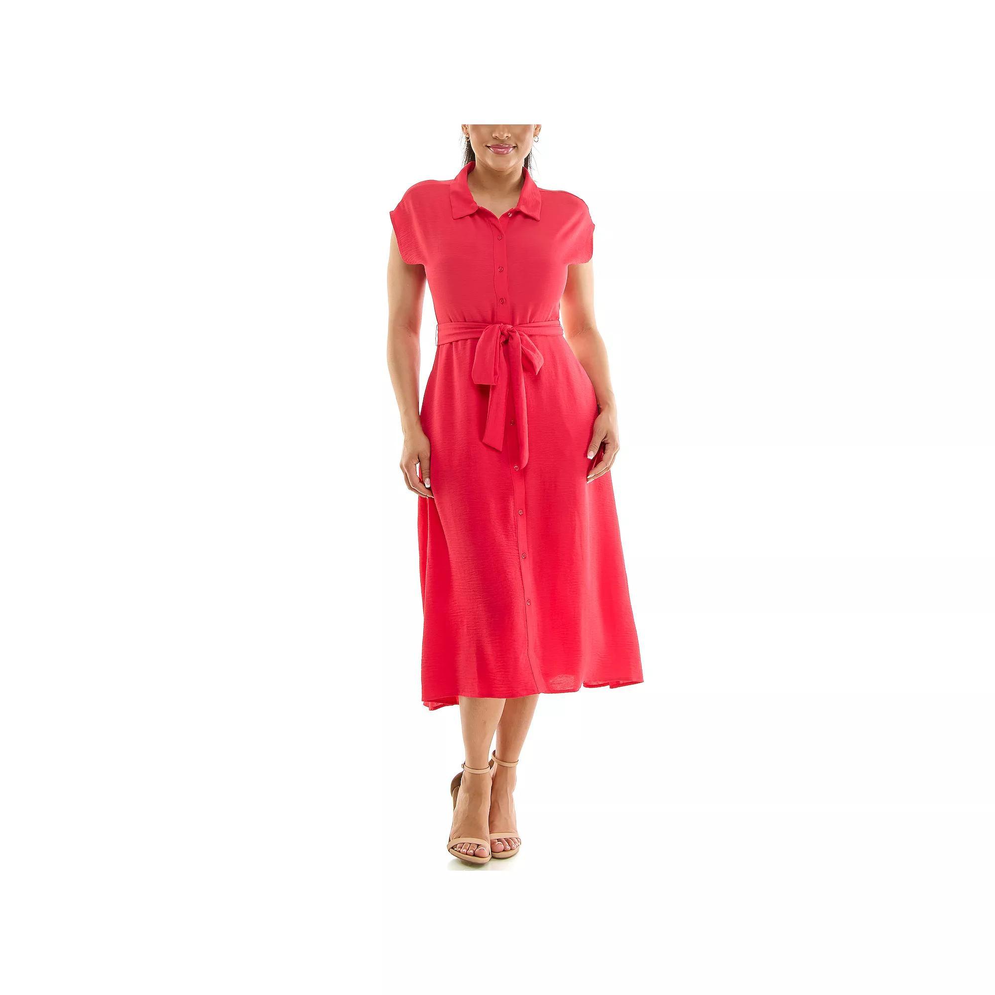 Womens Nina Leonard Cap Sleeve Collard Button Dress Product Image