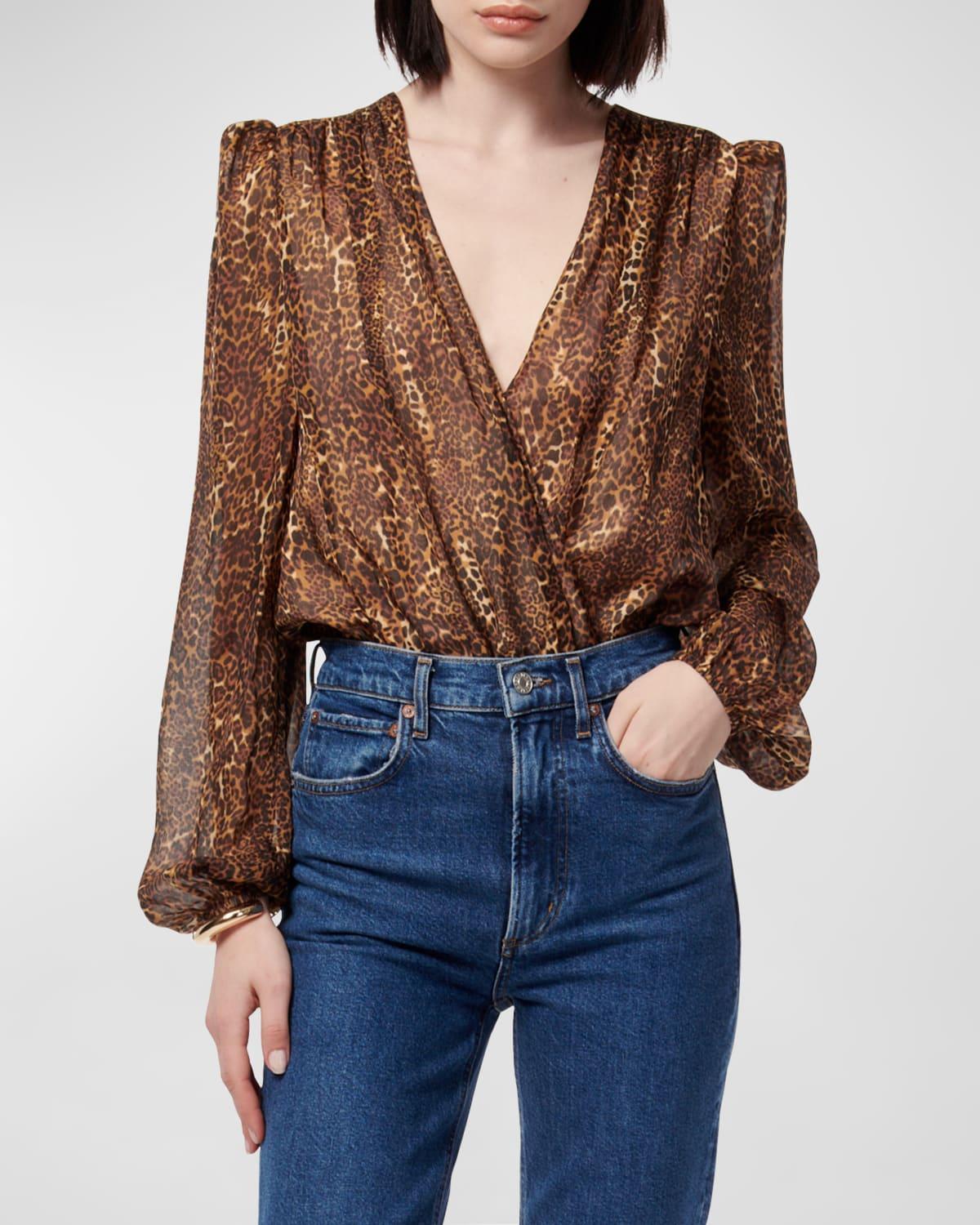 Womens Isa Leopard Silk Bodysuit Product Image
