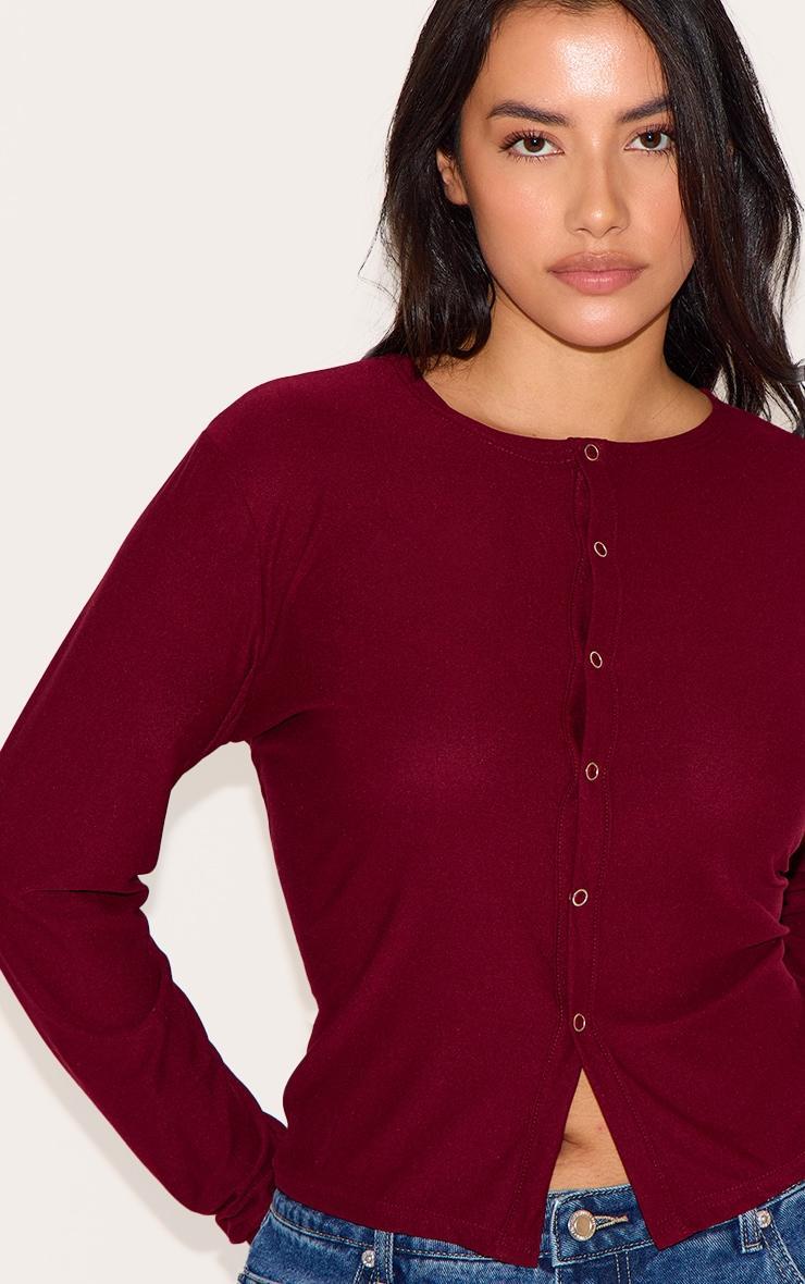 Plus Burgundy Soft Touch Popper Fitted Long Sleeve Long Top Product Image