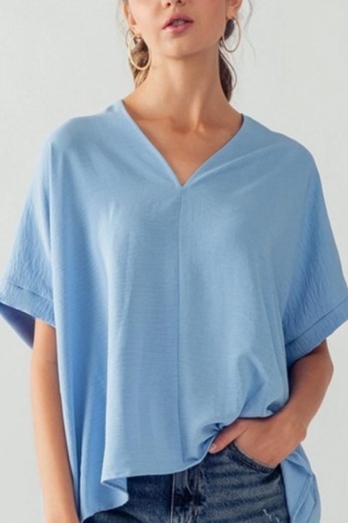 Oversized Vneck Folded Short Sleeve Top Product Image