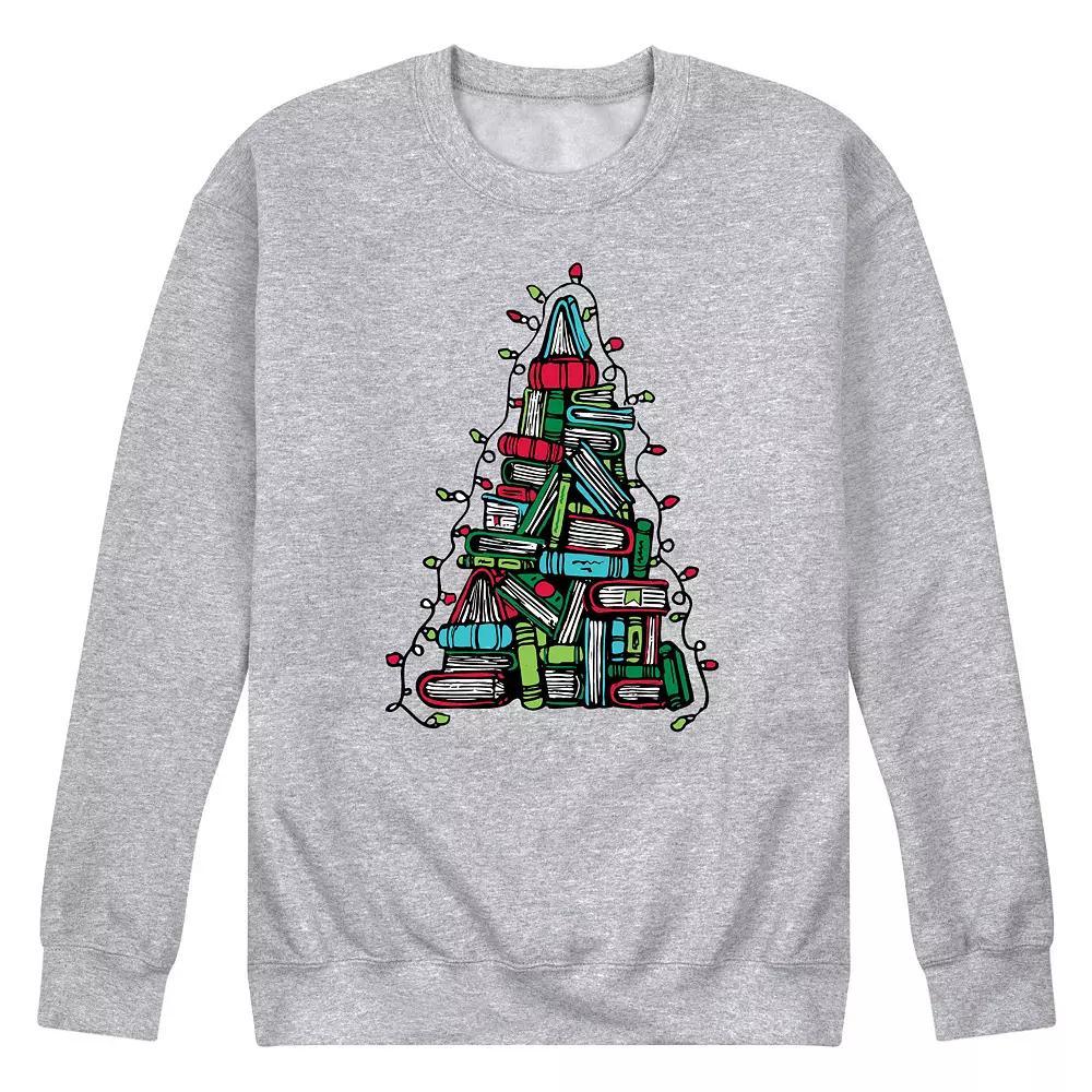 Men's Book Christmas Tree Fleece Sweatshirt, Size: XXL, Grey Gray Product Image
