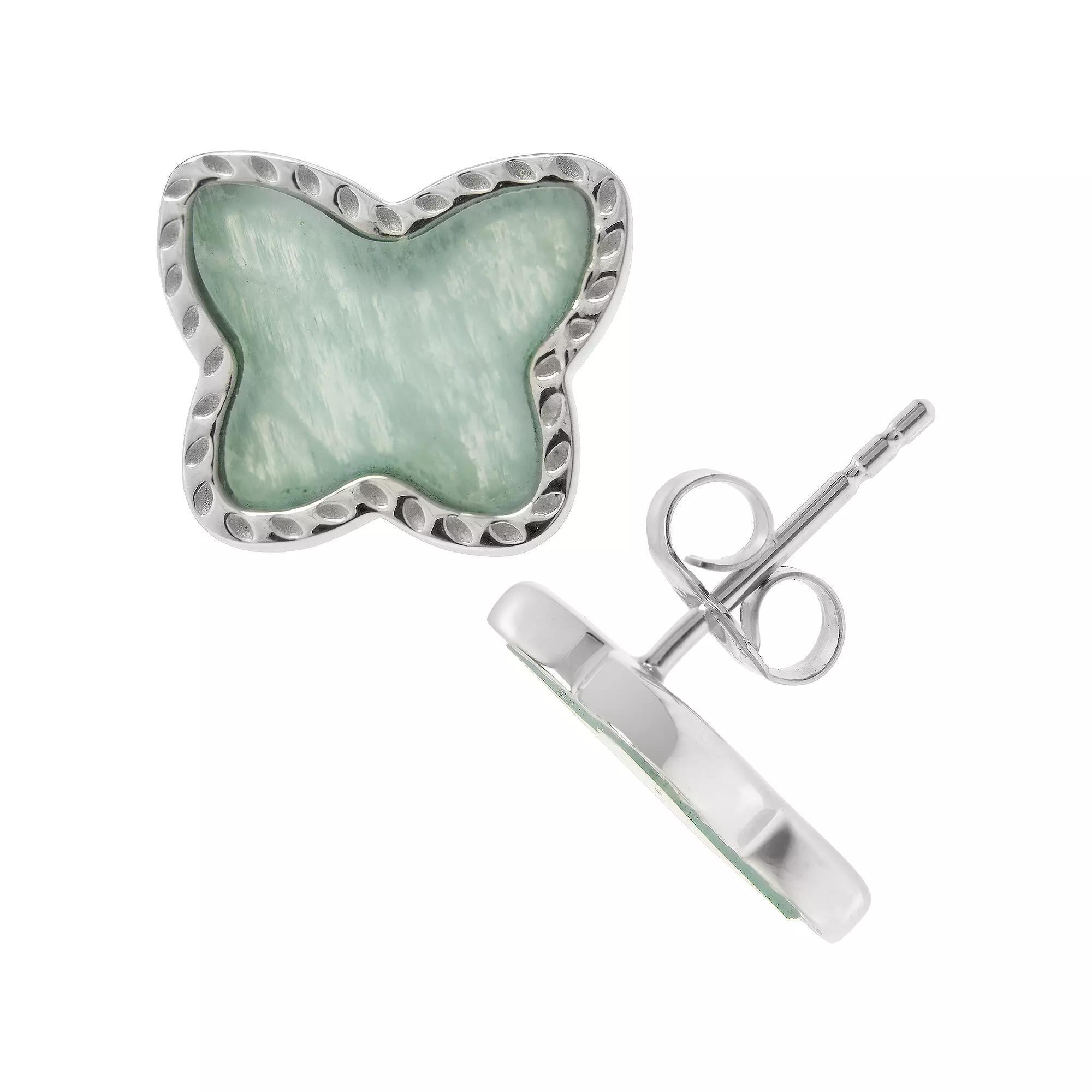 Gemistry Sterling Silver Amazonite Butterfly Stud Earrings, Women's Product Image