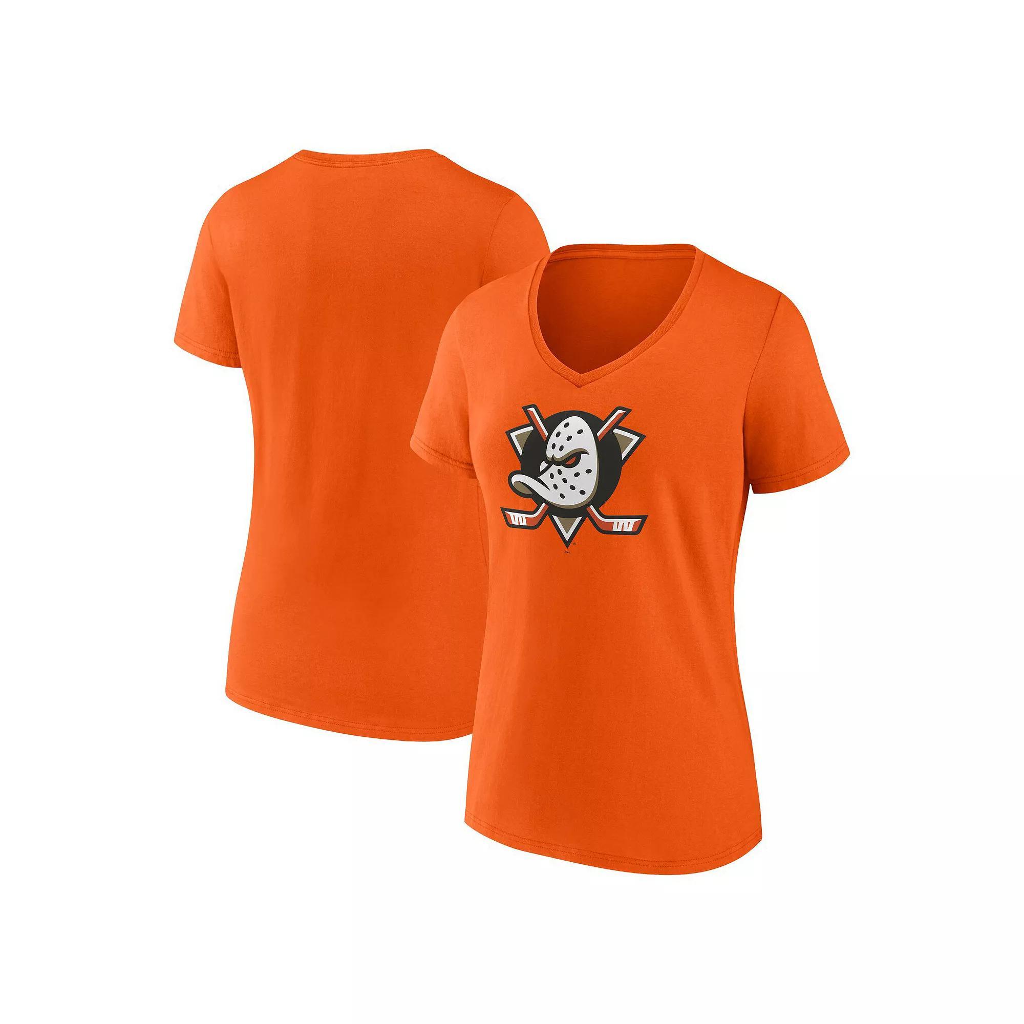 Women's Fanatics Orange Anaheim Ducks Primary Logo V-Neck T-Shirt, Size: Medium, Dks Orange Product Image