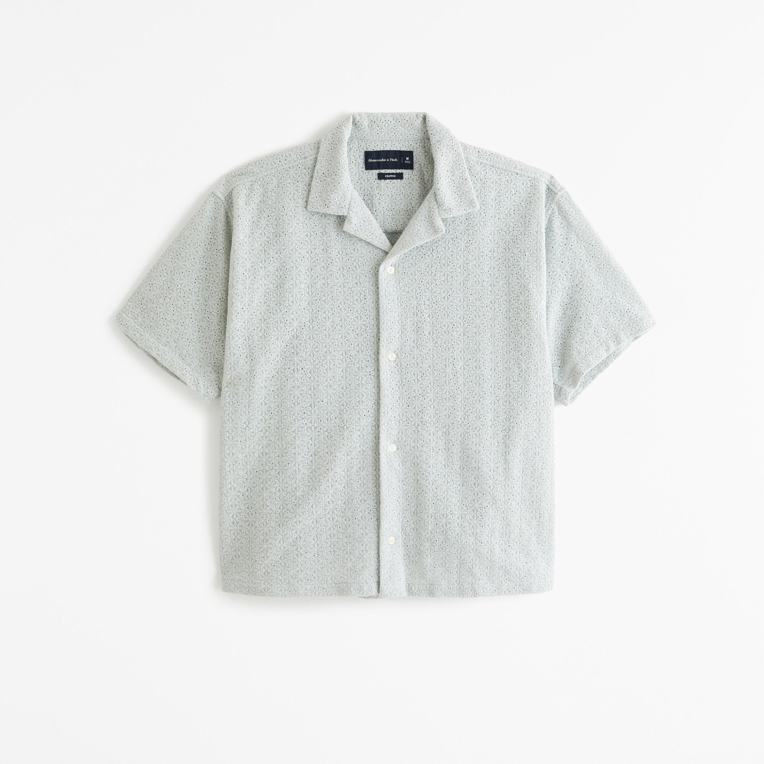 Camp Collar Cropped Lace Shirt Product Image