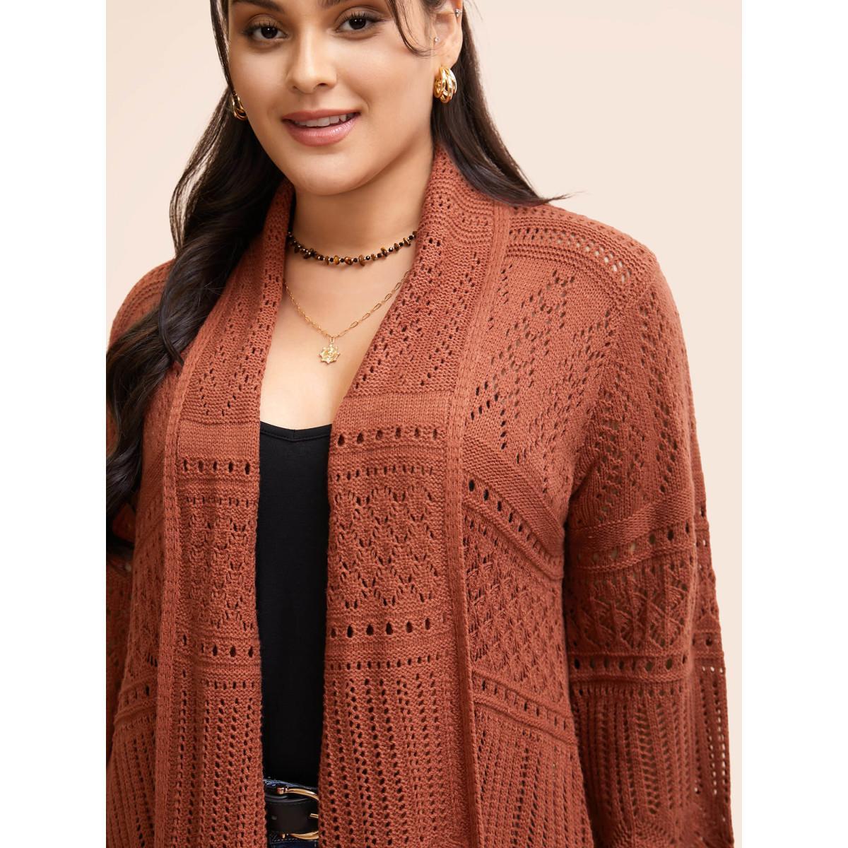 Plus Size Texture Cut Out Bell Sleeve Cardigan Rust Women Resort Loose Long Sleeve Vacation Cardigans BloomChic 18-20/2X Product Image