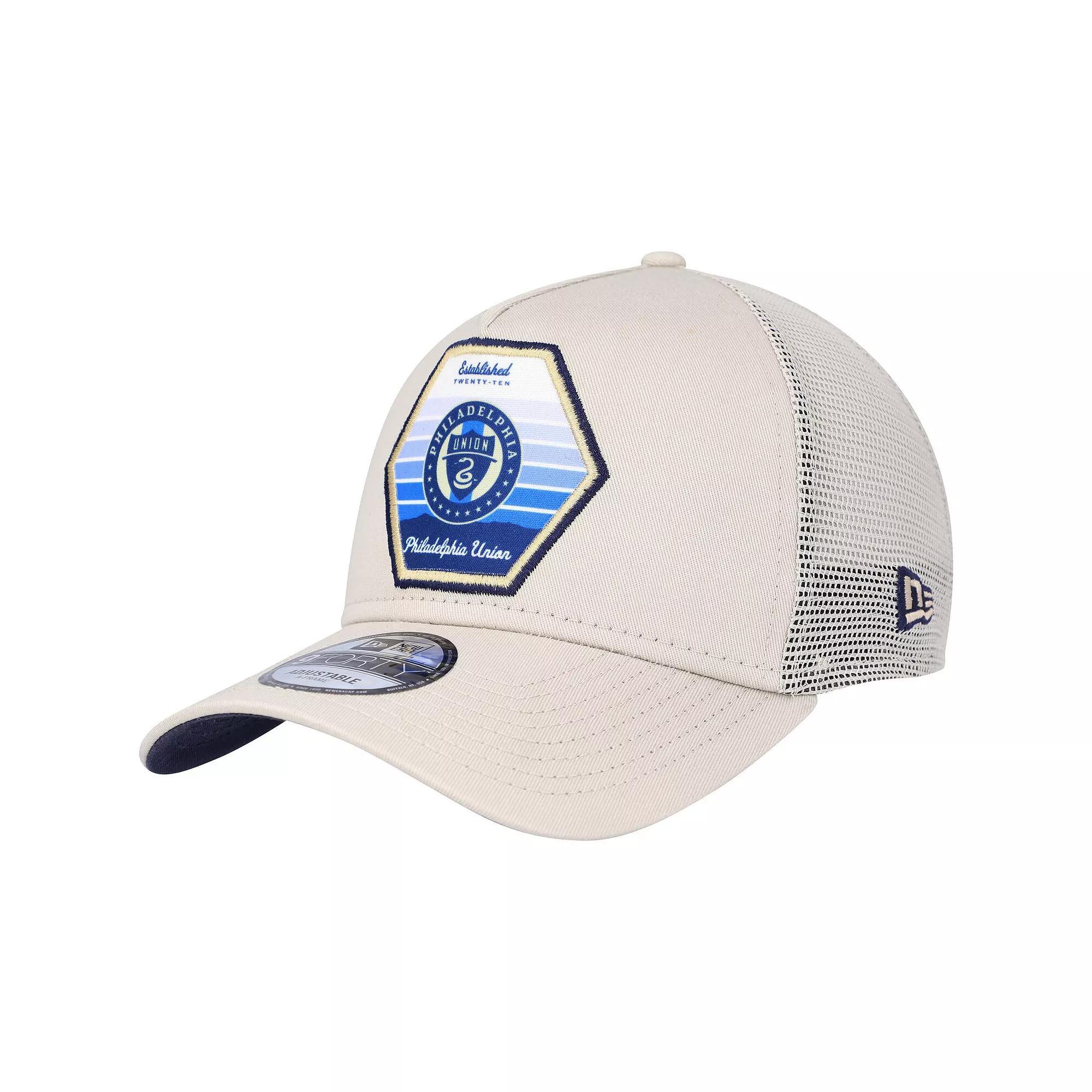 Men's New Era Cream Philadelphia Union Established Patch 9FORTY A-Frame Trucker Adjustable Hat, Uni Beige Product Image