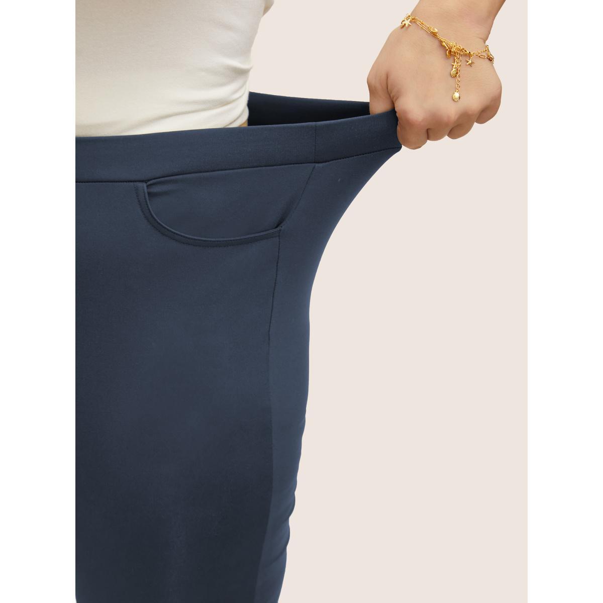 Plus Size Medium Stretch Button Detail Split Side Leggings Women Stone Casual Medium stretch Skinny Mid Rise Everyday Leggings BloomChic 28/5X Product Image