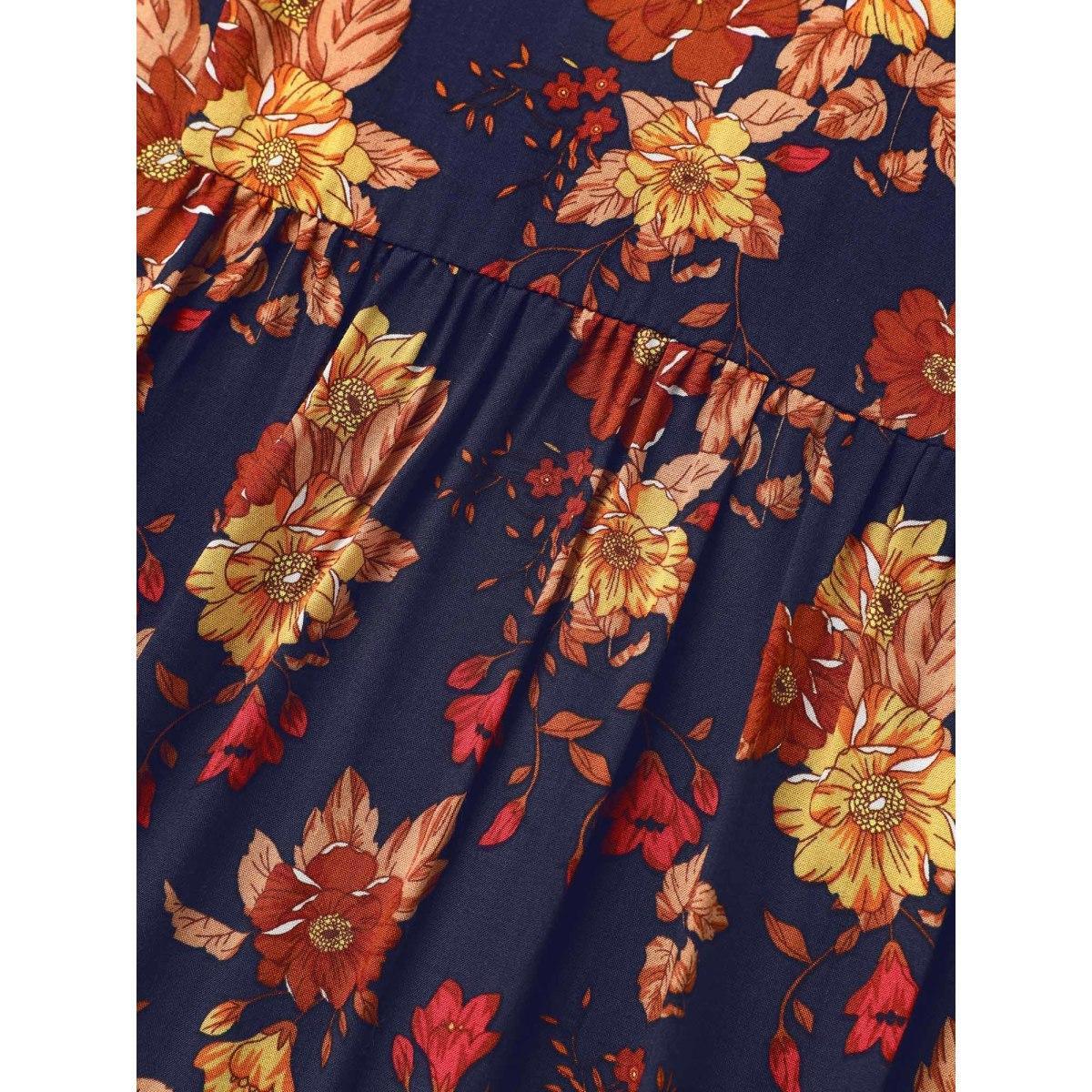 Plus Size Supersoft Essentials Floral Print Pocket V Neck Dress DarkBlue Women Resort Elastic cuffs V-neck Elbow-length sleeve Curvy Midi Dress BloomChic 30/6X Product Image