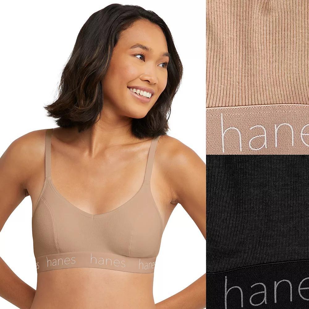 Hanes Originals Ultimate 2-Pack Stretch Cotton Triangle Bralette DHO101, Women's, Size: Medium, Whimsy Leaf White Product Image