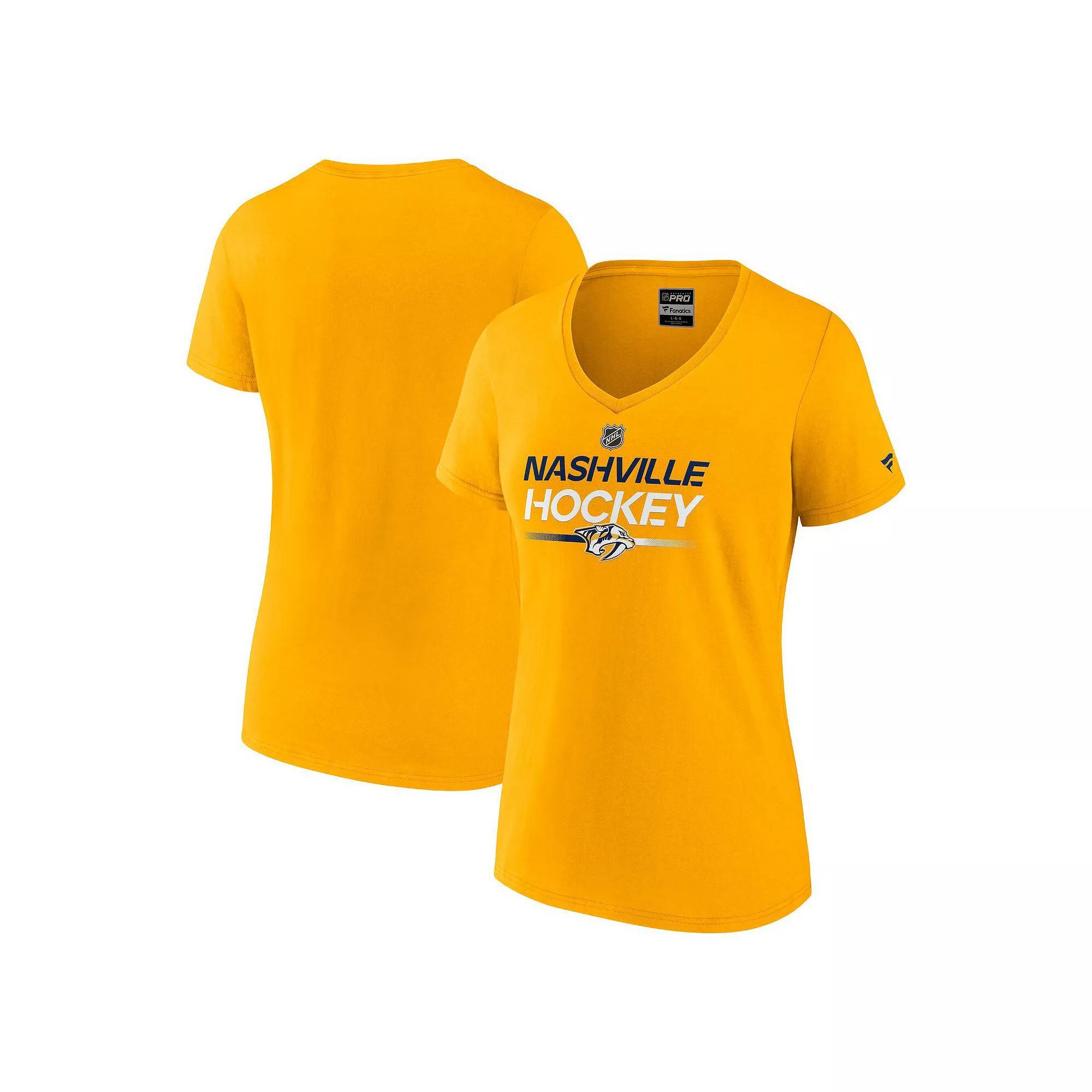 Women's Fanatics Gold Nashville Predators Authentic Pro Primary V-Neck T-Shirt, Size: Medium, Pdt Gold Product Image