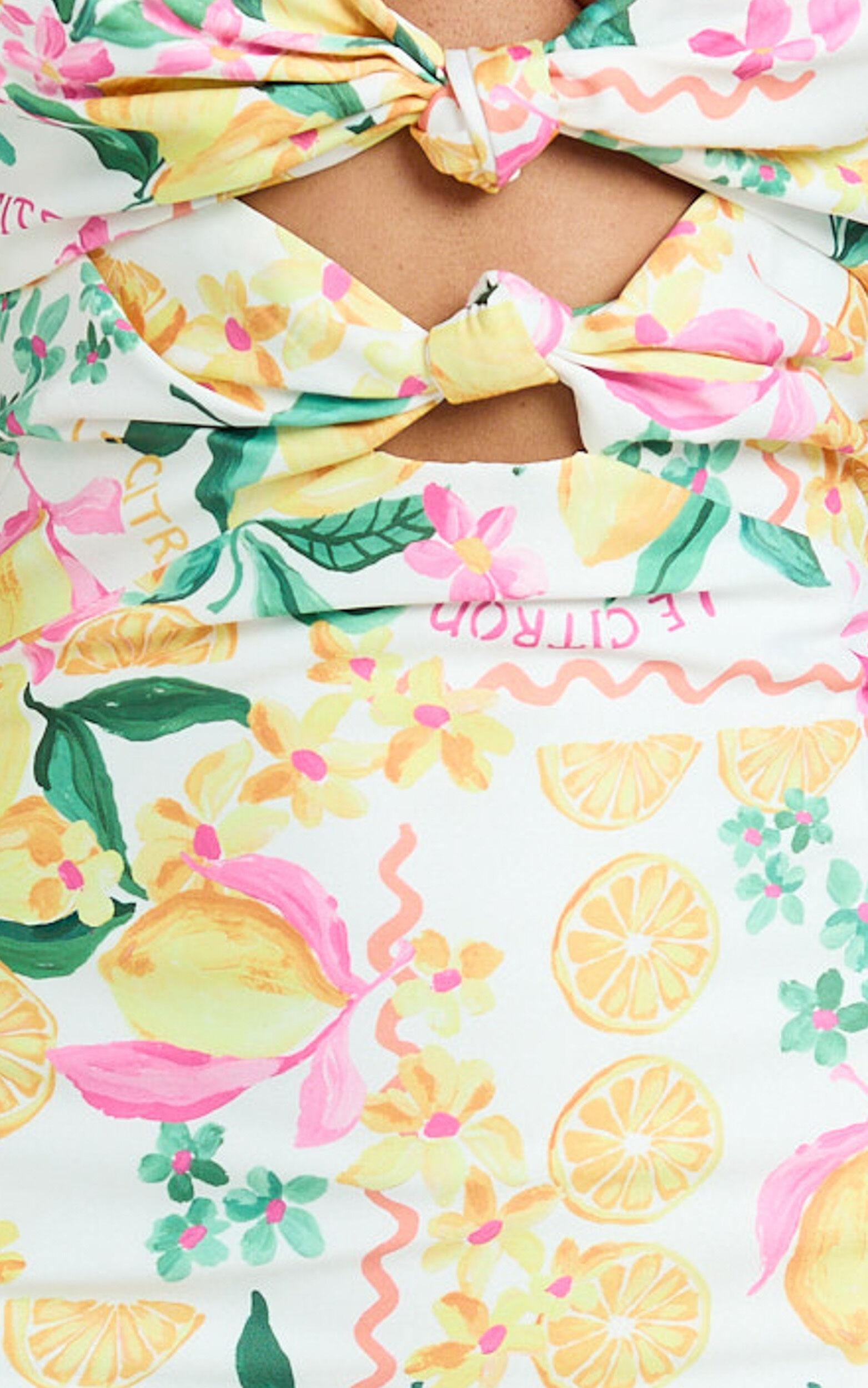 Janice Midi Dress - Knot Detail Front Split Dress in Le Citron Product Image