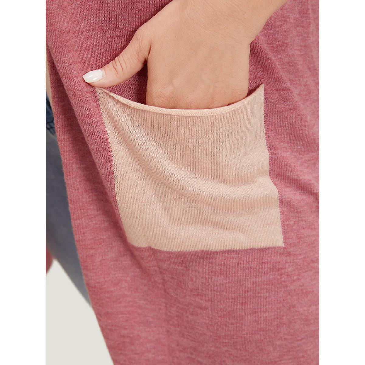 Plus Size Supersoft Essentials Two Tone Pocket Tunic Cardigan Russet Women Casual Loose Long Sleeve Dailywear Cardigans BloomChic 28/5X Product Image