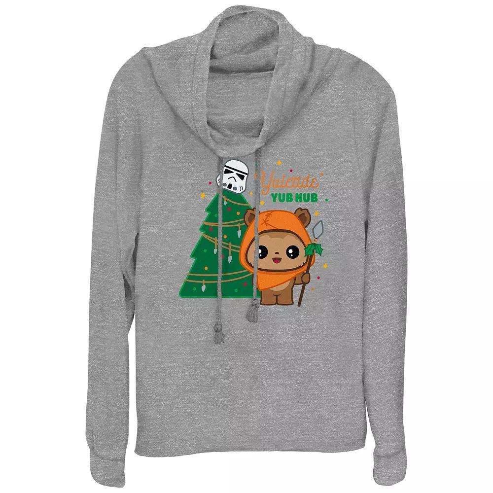 Women's Star Wars Yuletide Yub Nub Cowlneck Graphic Lightweight Long Sleeve, Size: Small, Gray Grey Product Image