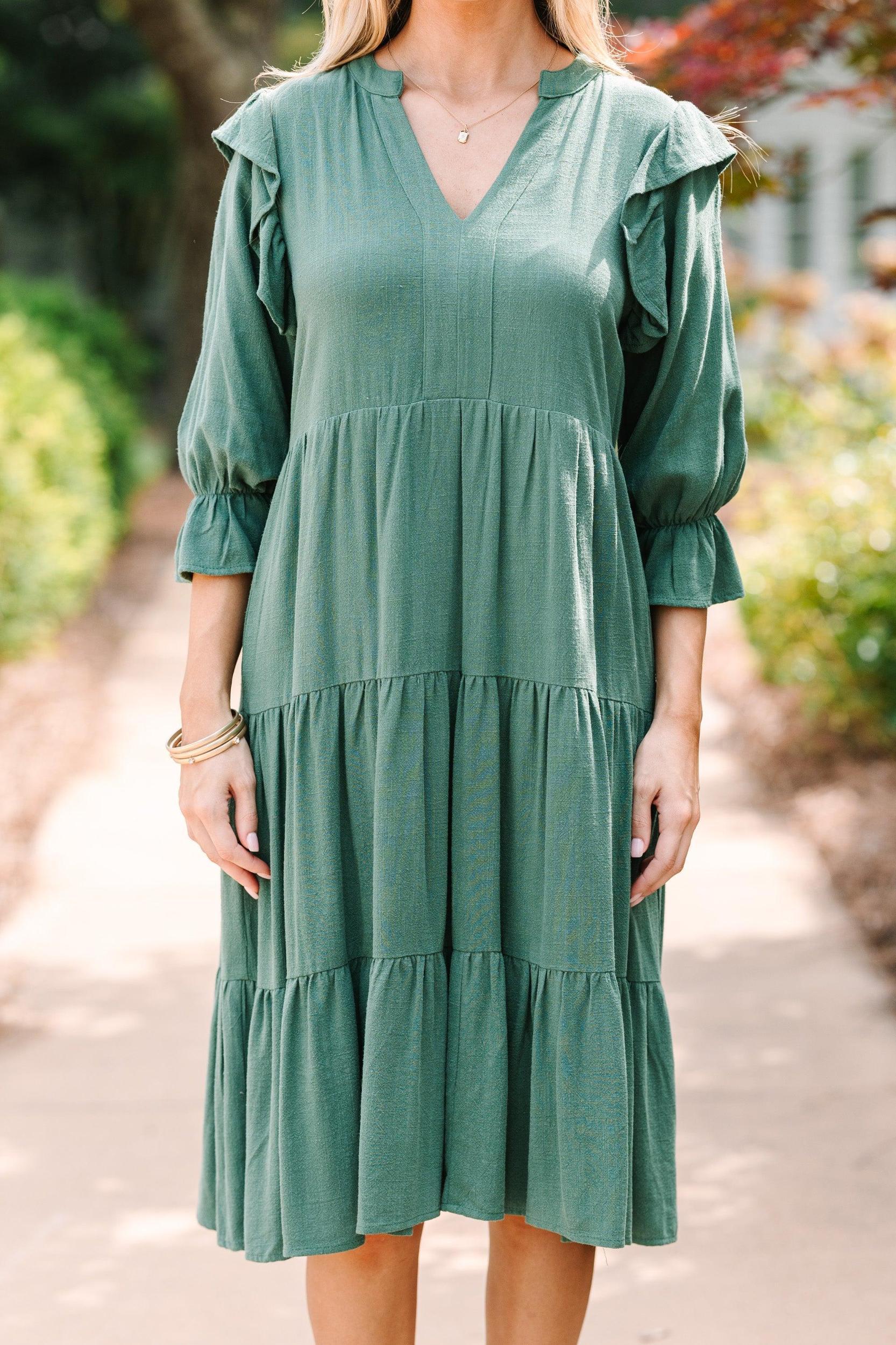 Make It All About You Hunter Green Tiered Dress Female Product Image