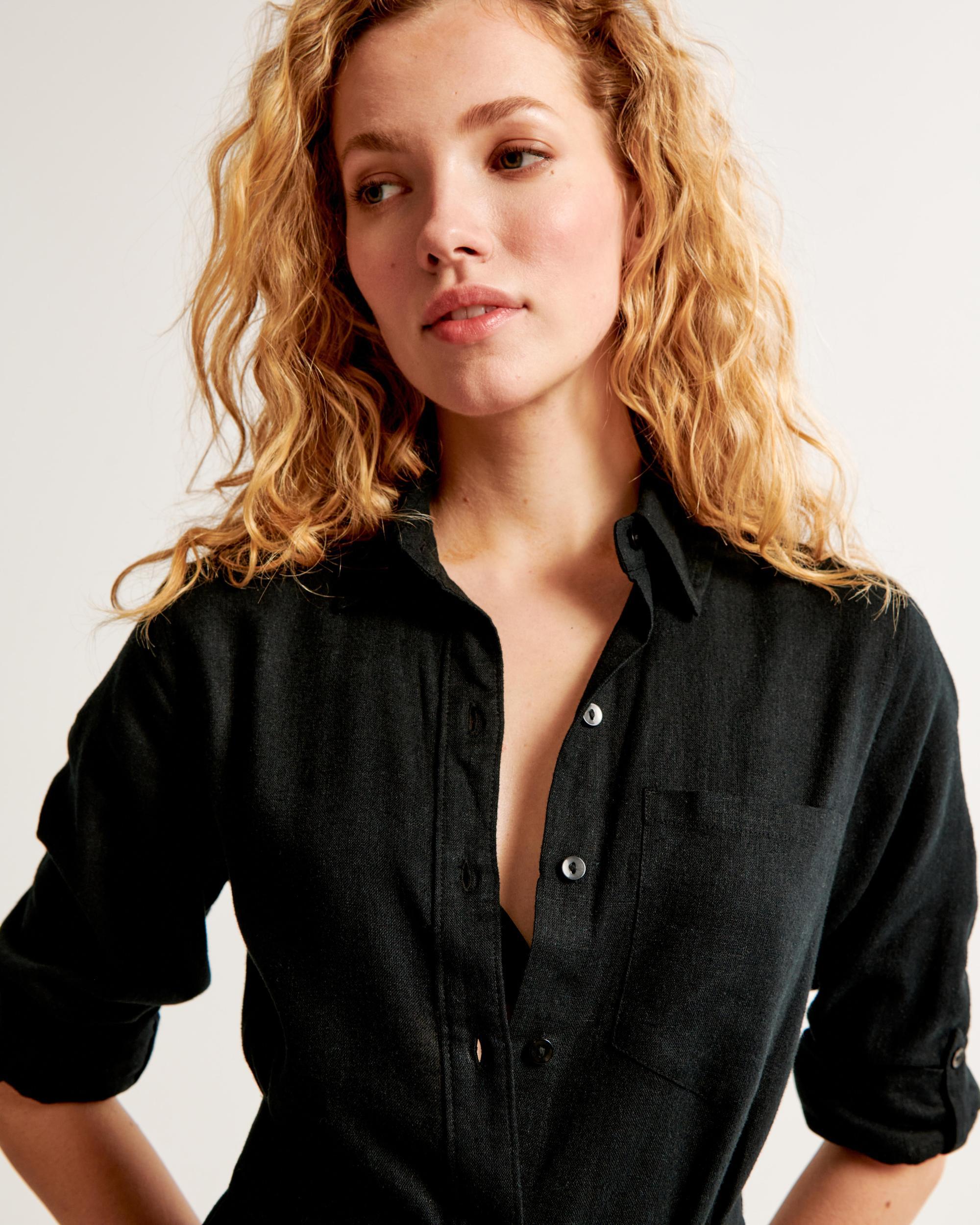 Linen-Blend Midi Shirt Dress Product Image