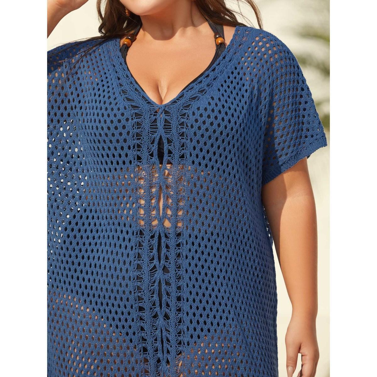 Plus Size Cut-Out Round Neck Swim Cover-Up Women's Swimwear Aegean Beach Loose Texture Curve Swim Cover Ups BloomChic 14-16/1X Product Image