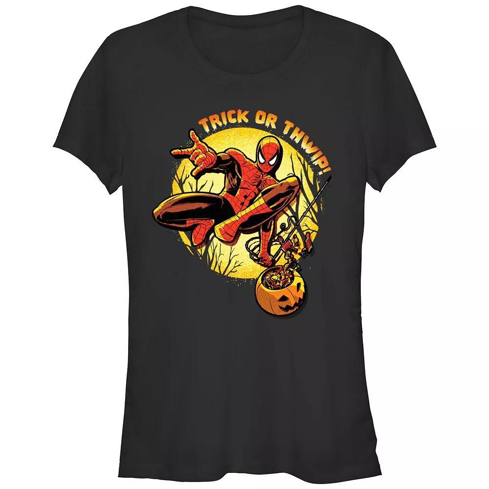Juniors' Marvel Spider-Man Trick Or Thwip Fitted Graphic Tee, Girl's, Size: Large, Black Product Image