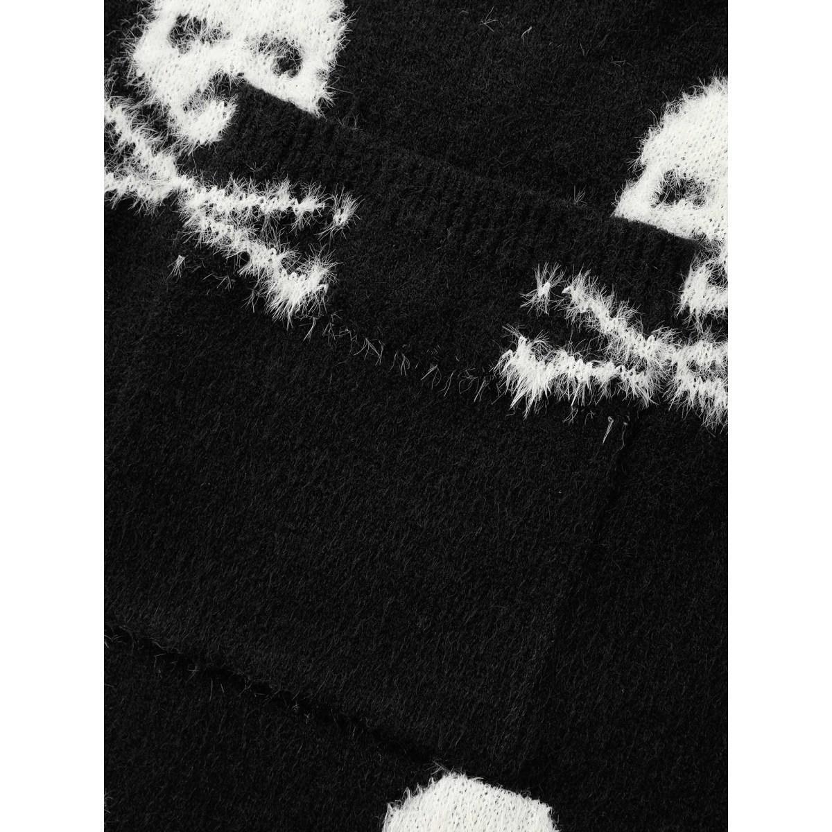 Plus Size Skull Pattern Plus Jacquard Open Cardigan Black Women Casual Loose Long Sleeve Everyday Cardigans BloomChic 12/L Product Image