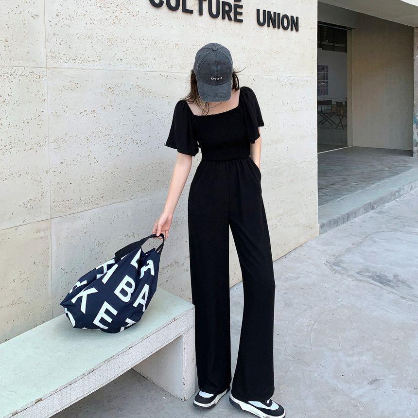 Short-Sleeve Plain Jumpsuit Product Image