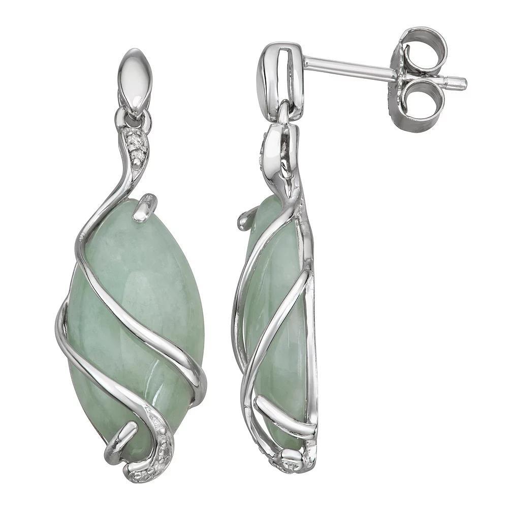 Dynasty Jade Sterling Silver Green Jade & Diamond Accent Drop Earrings, Women's, Size: 18" Product Image