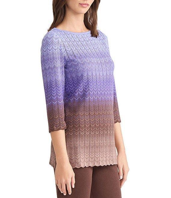 MISOOK Ombre Pointelle Soft Knit Round Neck 3/4 Sleeve Tunic Product Image