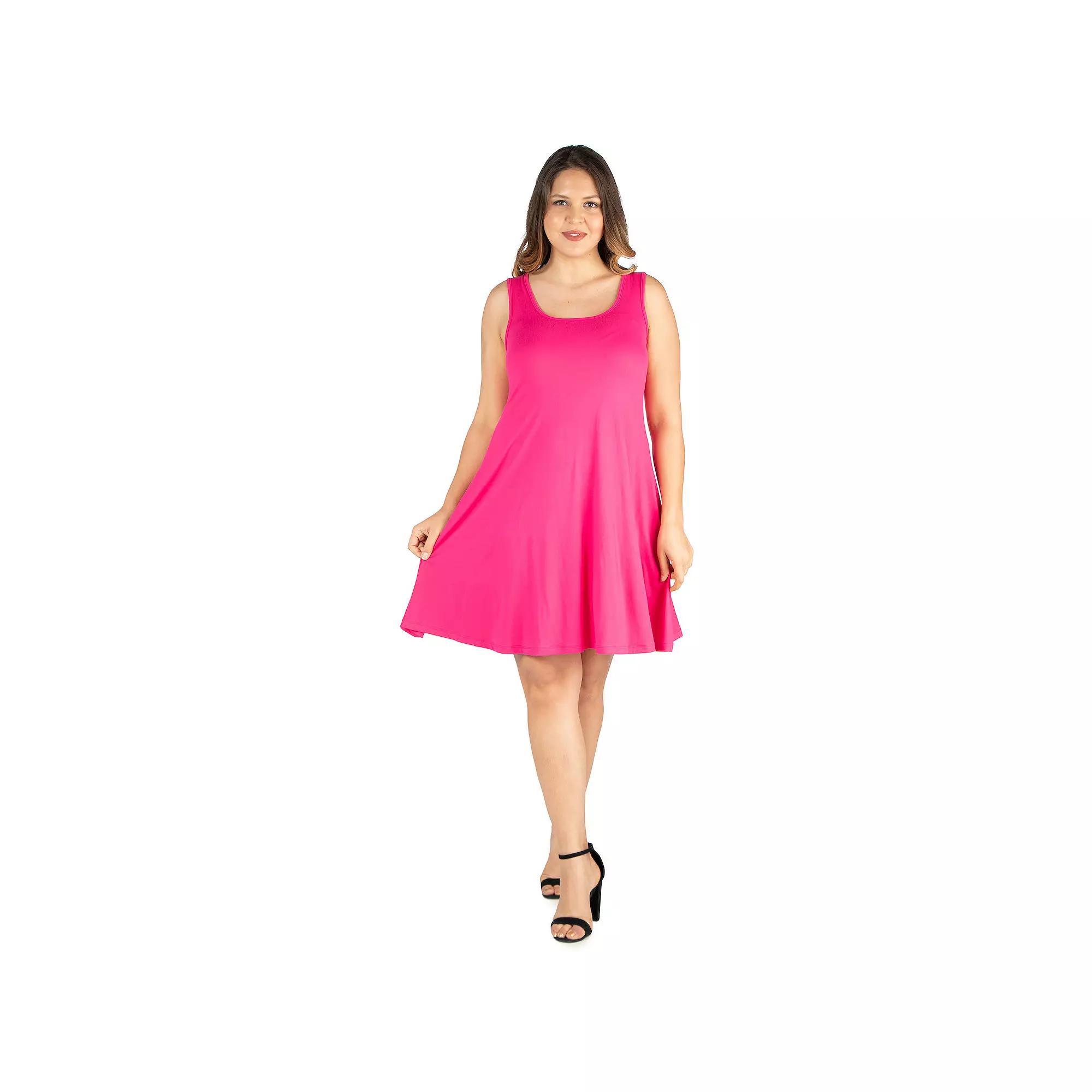 Plus Size 24seven Comfort Apparel Fit and Flare Knee Length Tank Top Dress, Women's, Size: 3XL, Orange Product Image