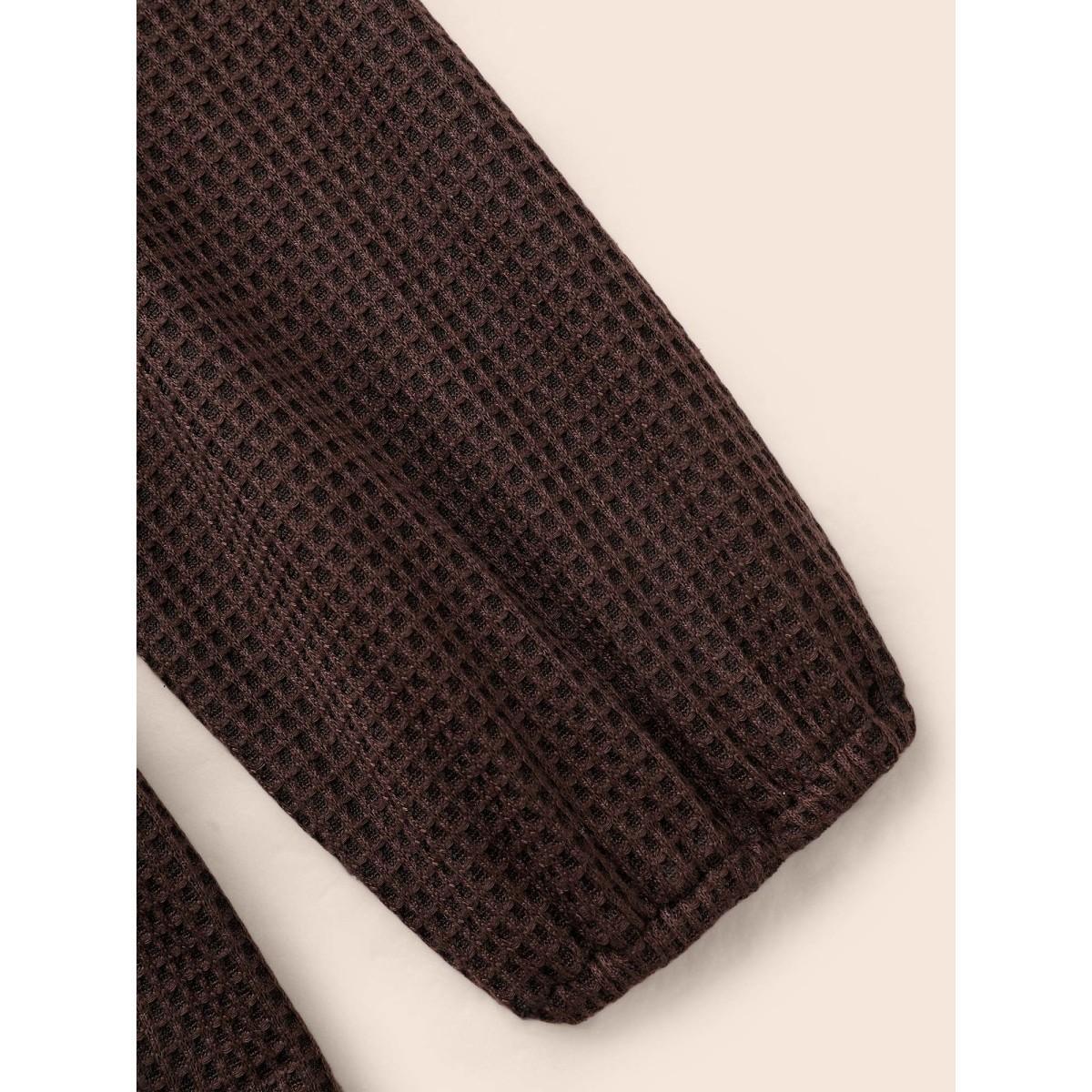 Plus Size Solid Waffle Knit Ruffle Hem T-shirt DarkBrown Women Casual Texture V-neck Everyday T-shirts BloomChic 12/L Product Image